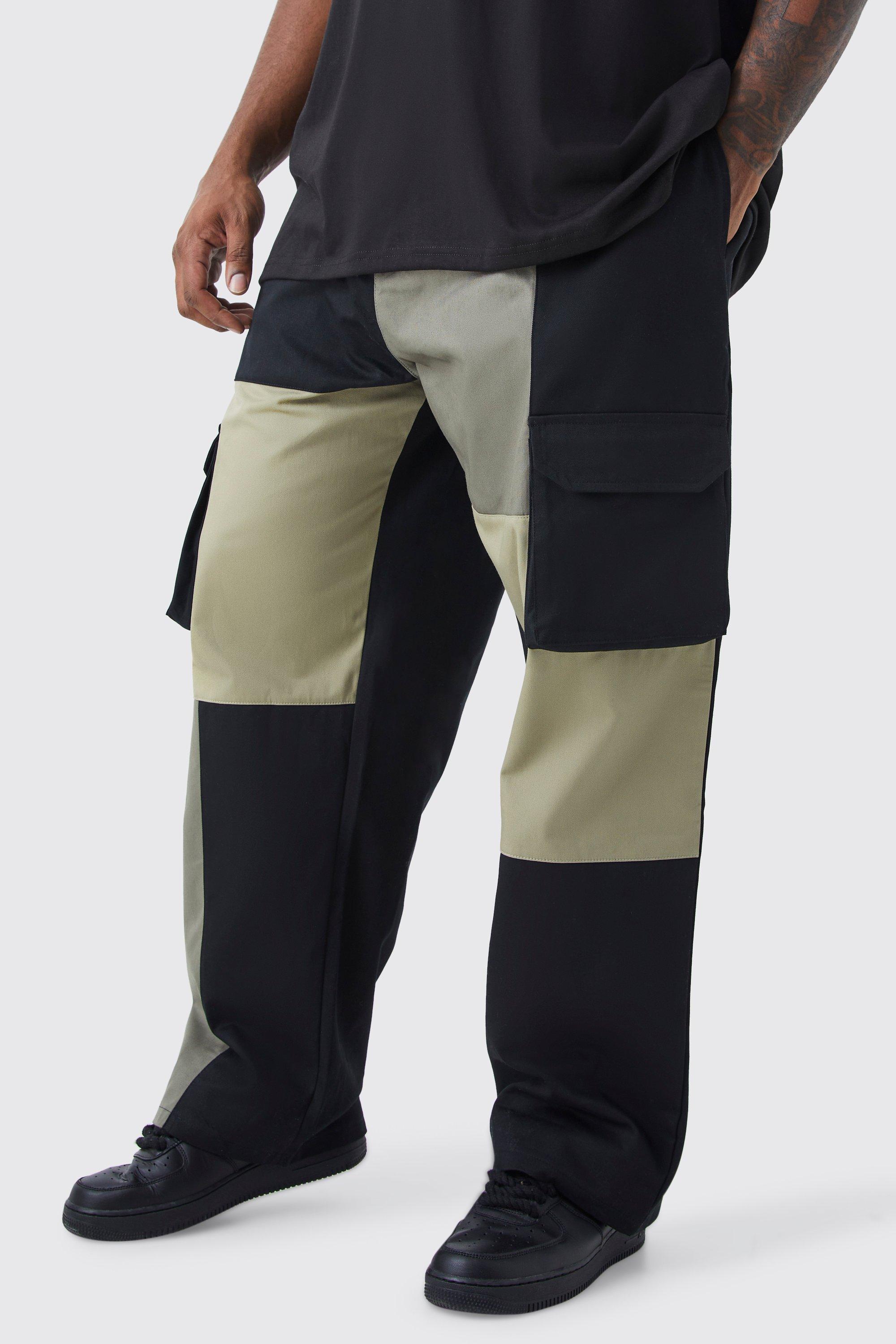 grande taille - pantalon cargo ample color block homme - kaki - 38, kaki