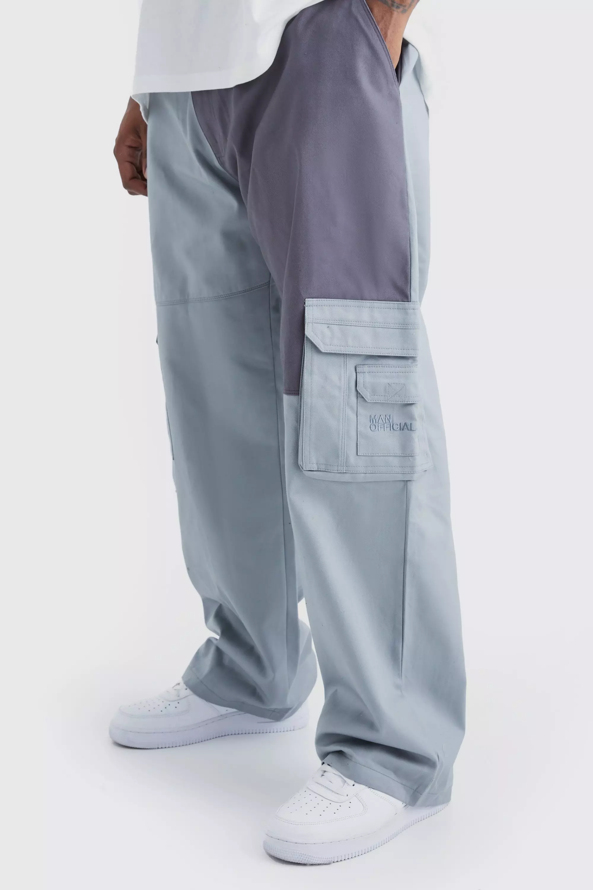 Plus Relaxed Fit Colour Block Tonal Branded Cargo Pants