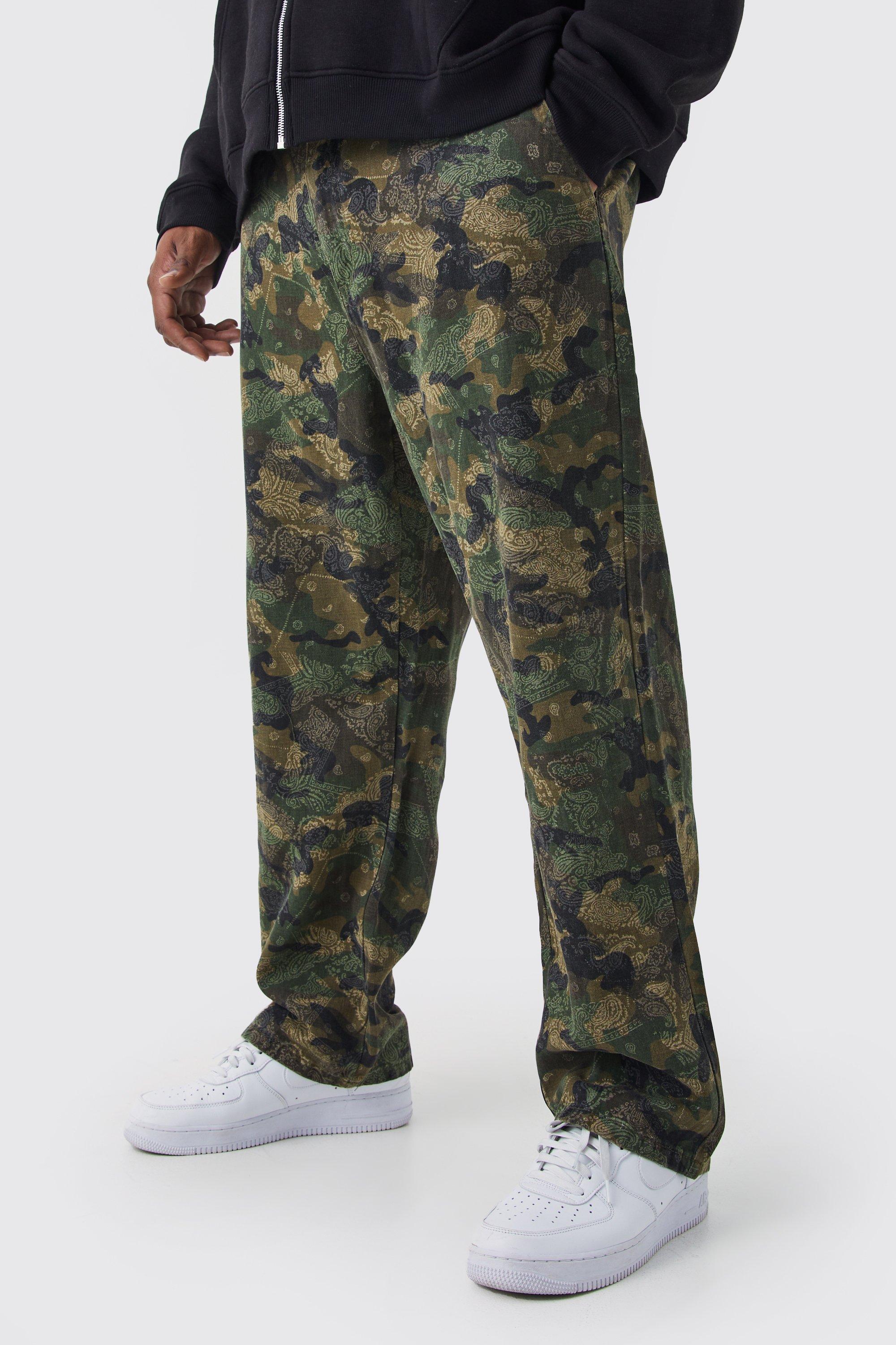 Pantaloni Cargo Plus Size dritti in fantasia militare con tasche Cargo in fantasia a bandana, Verde