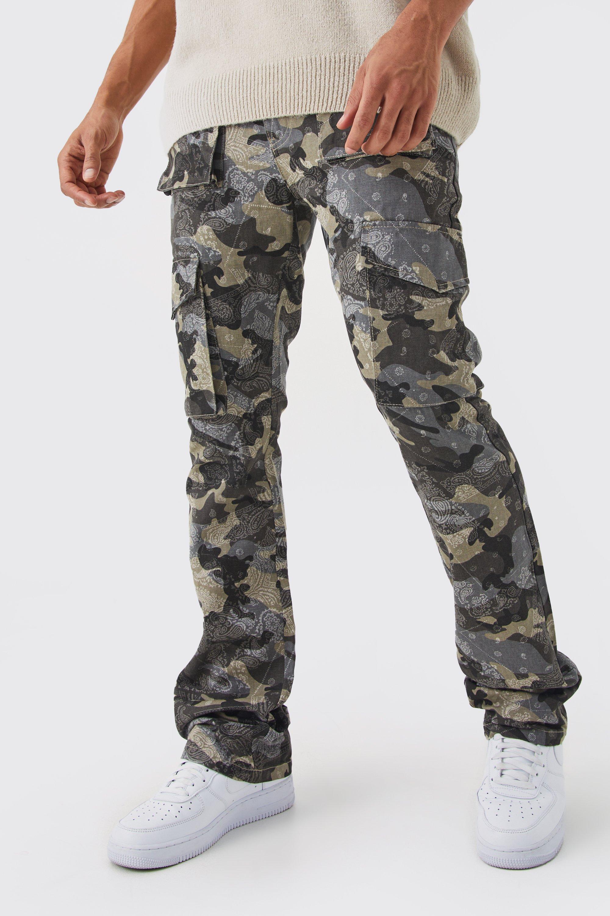 pantalon cargo slim à imprimé bandana homme - gris - 34, gris