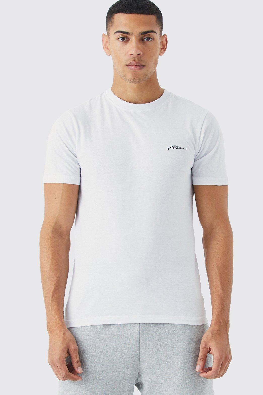 Mens White Muscle Fit Man Signature T-shirt, White