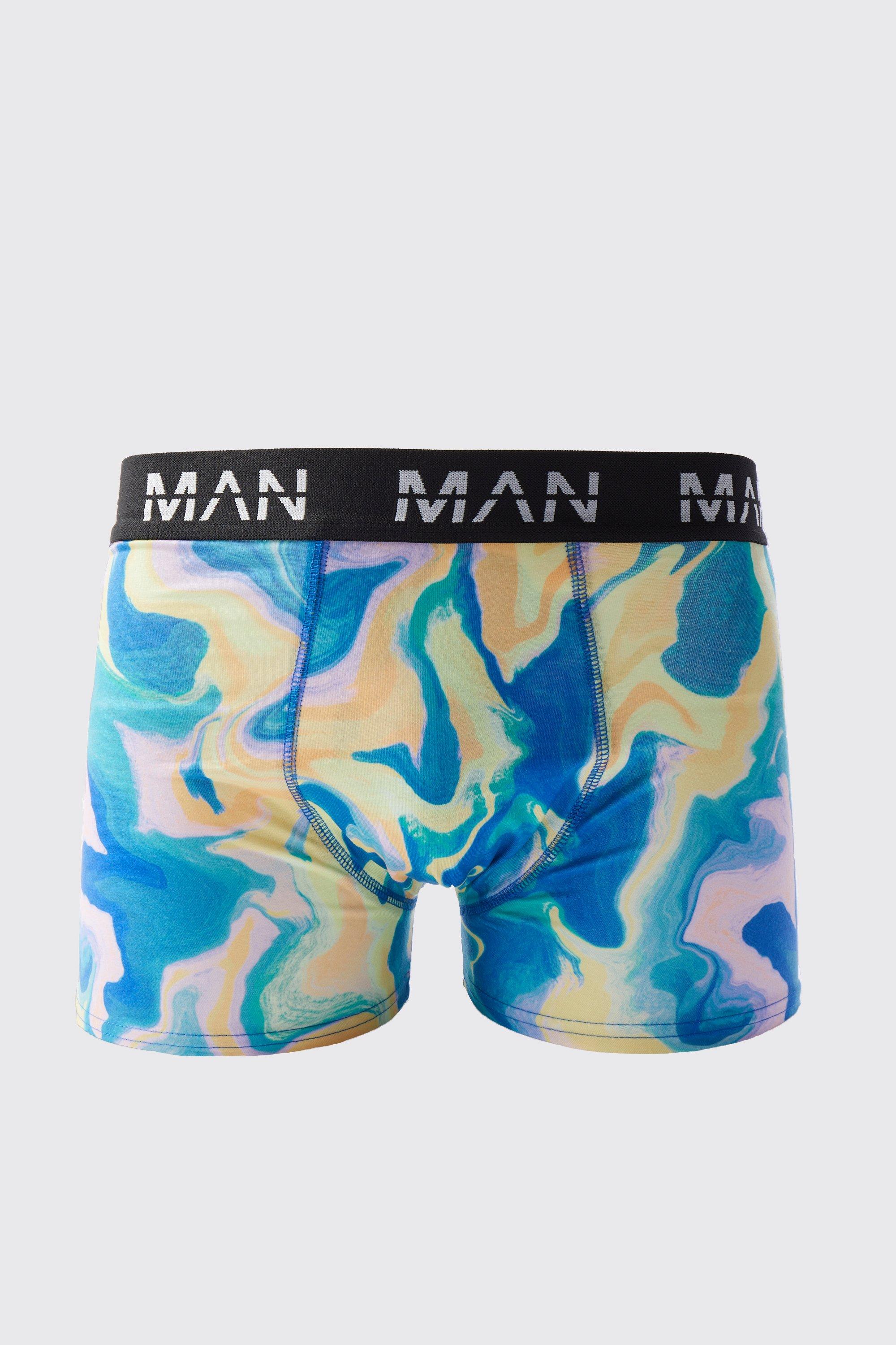 Mens Multi Watercolour Marble Print Boxers, Multi