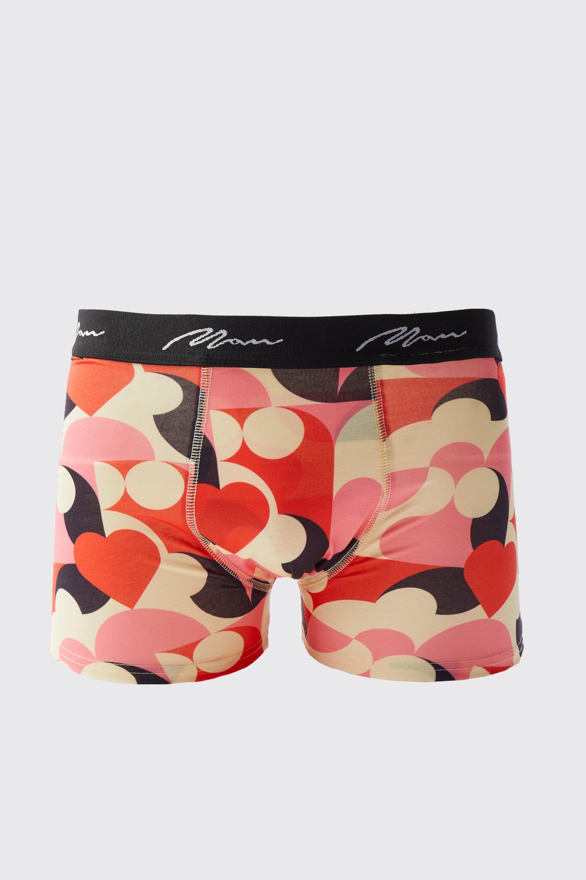 Mens Pink Heart Print Boxers, Pink