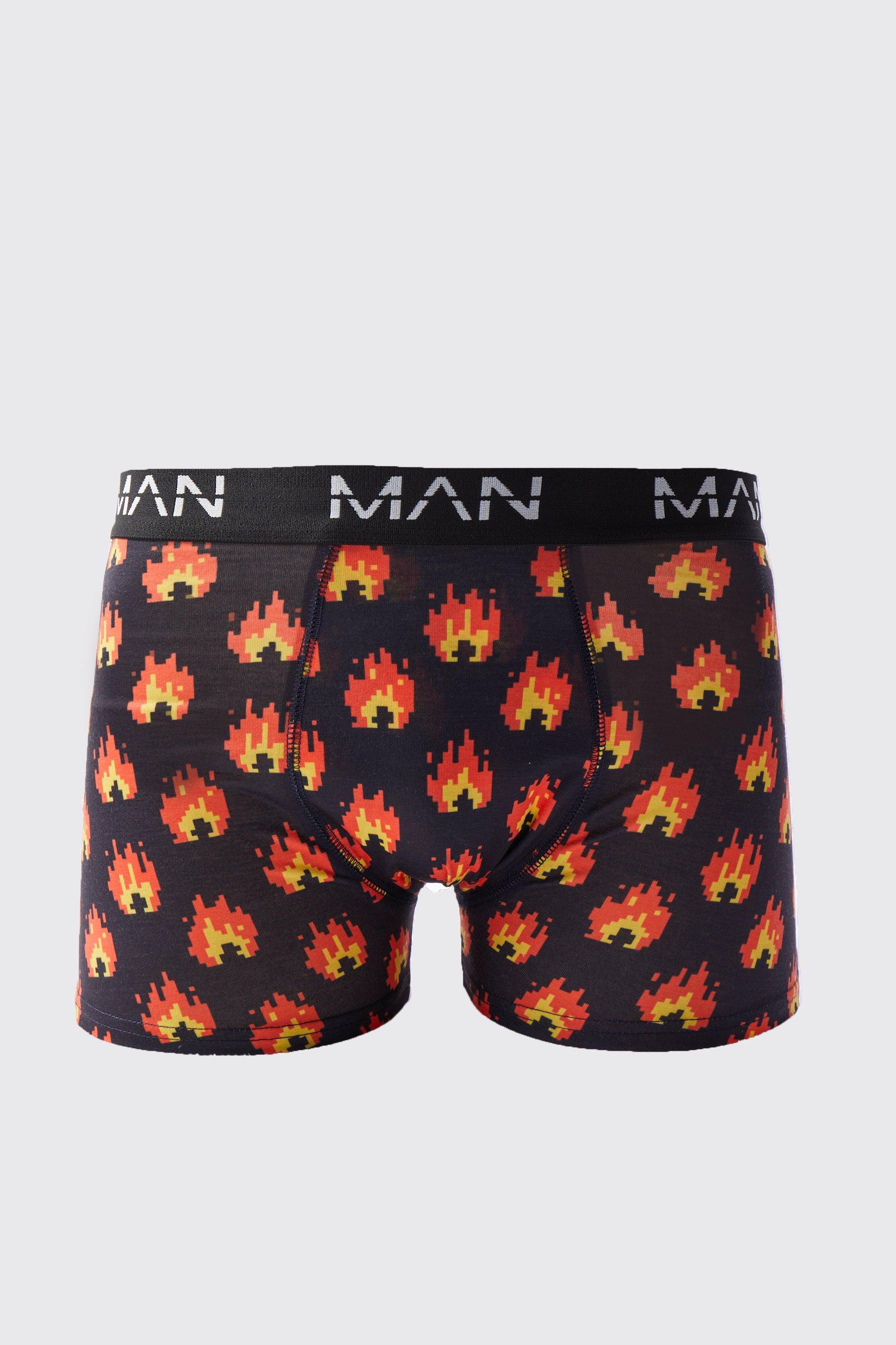 Mens Black Pixel Flame Print Boxers, Black