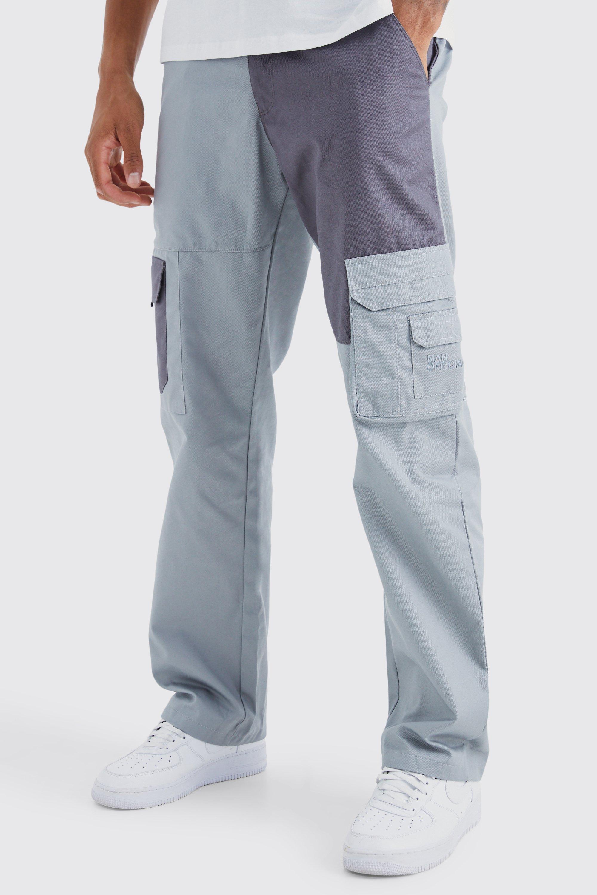 tall - pantalon cargo ample color block homme - gris - 38, gris