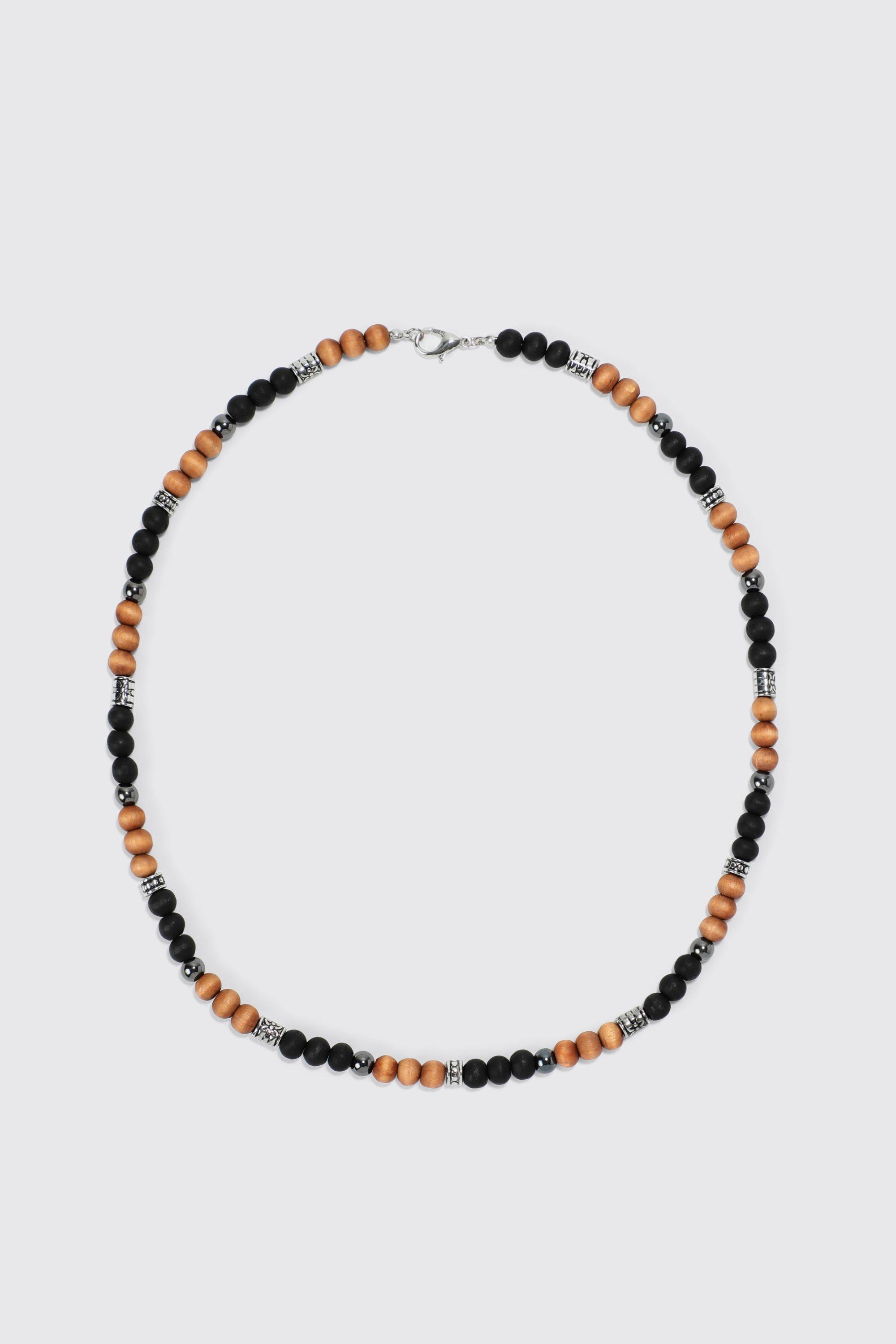 Mens Black Beaded Necklace, Black