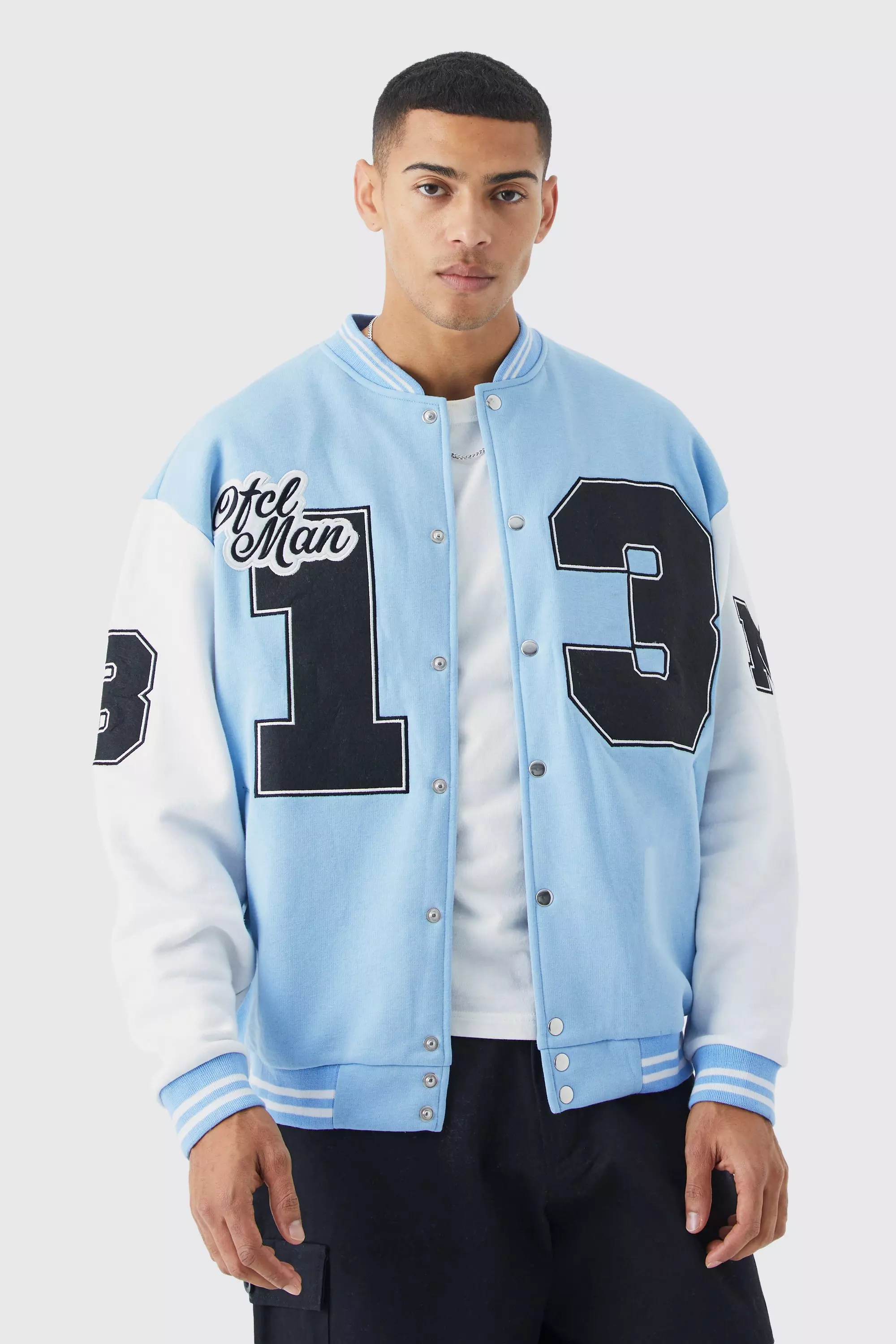 Oversized Badge Jersey Varsity Bomber Jacket