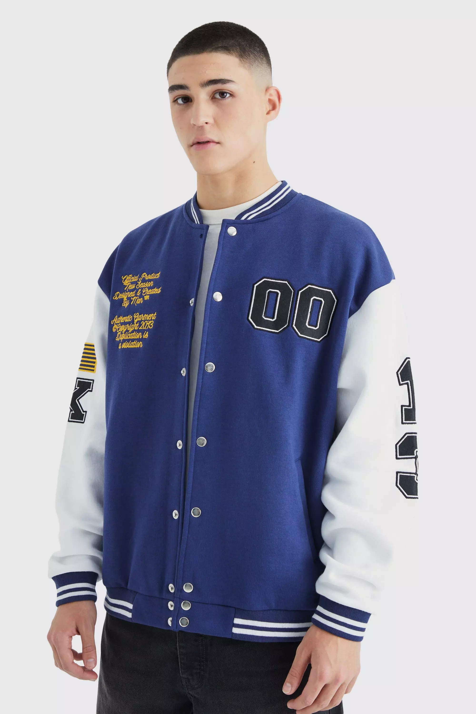 Navy varsity bomber on sale jacket