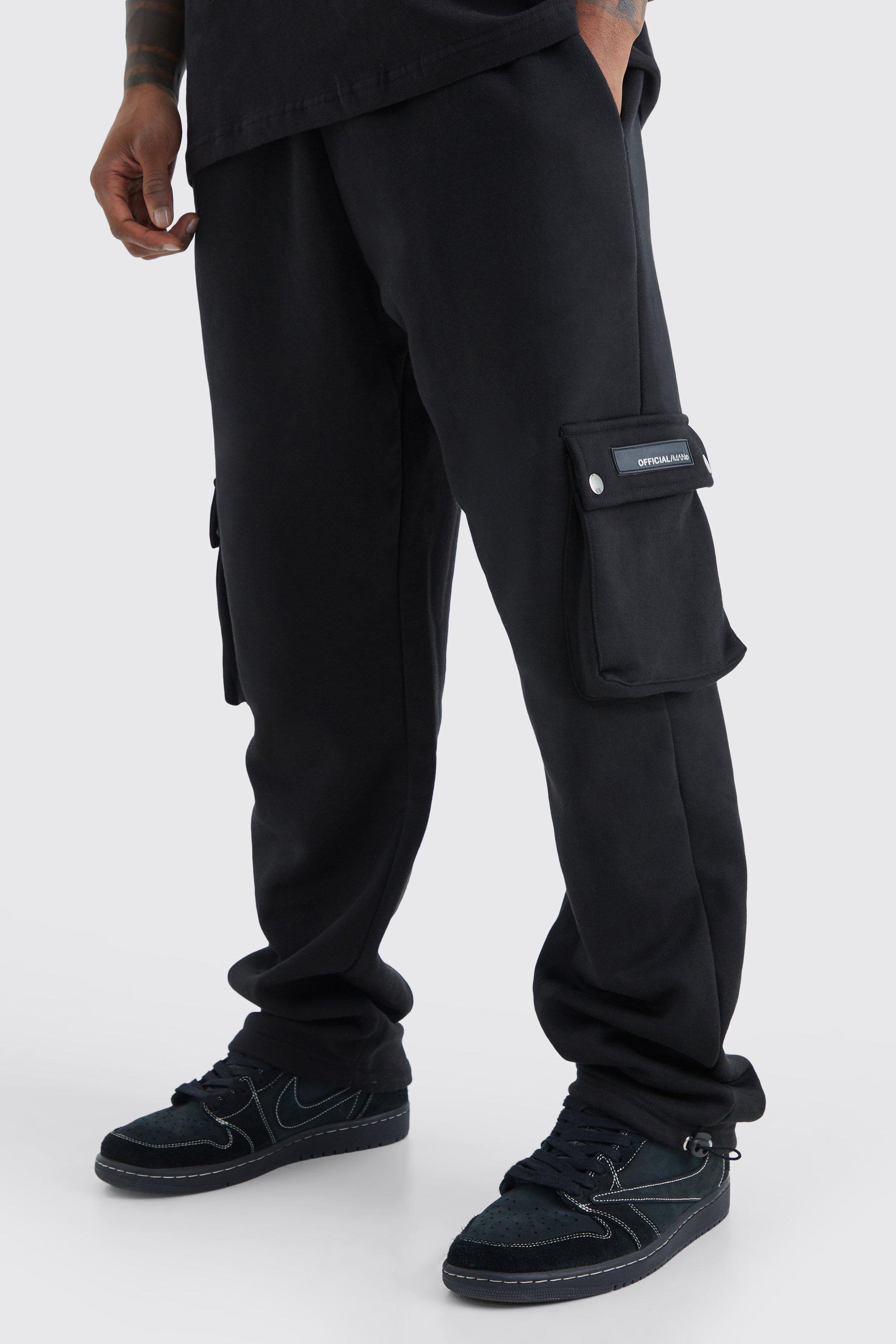 Mens Black Loose Fit Cargo Jogger With Toggle Cuff, Black