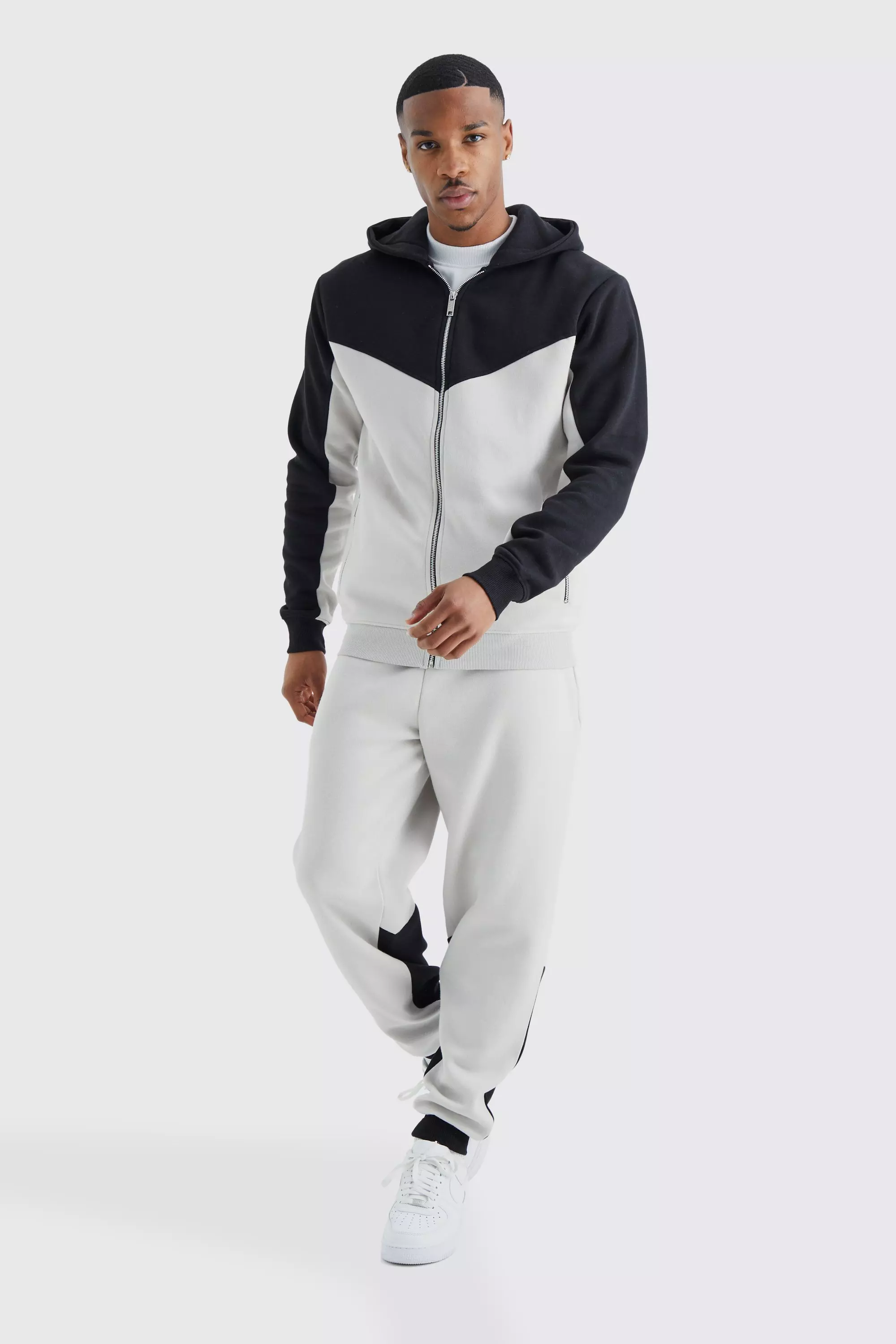 Mens slim fit hot sale grey tracksuit