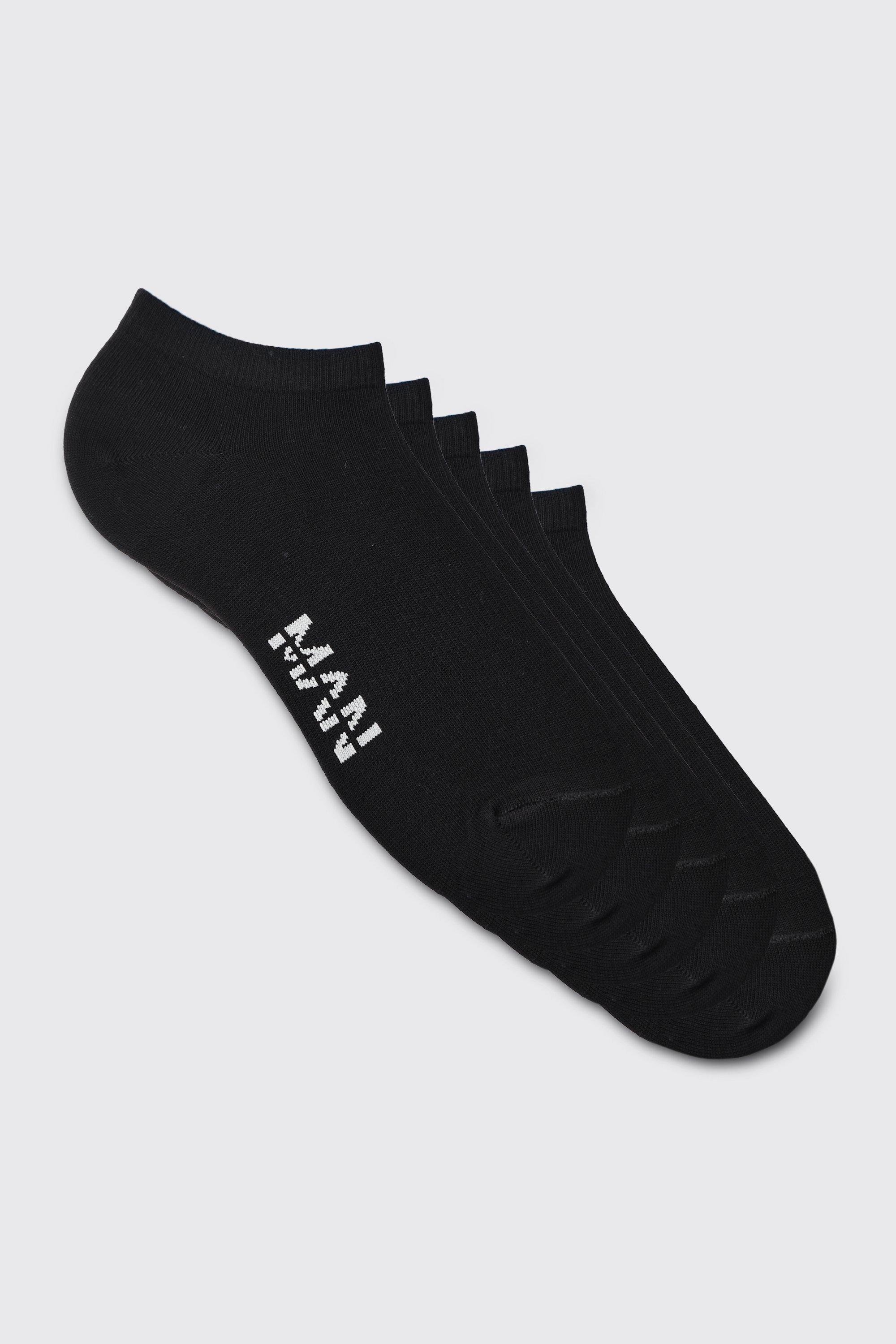 Mens Black 5 Pack Man Sole Logo Trainer Socks, Black