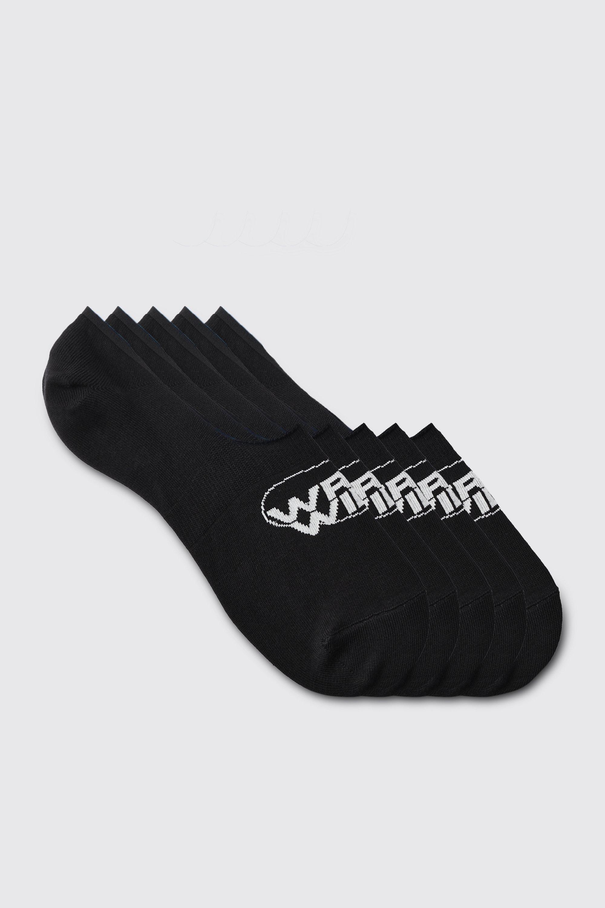 Mens Black 5 Pack Worldwide Logo Invisible Socks, Black