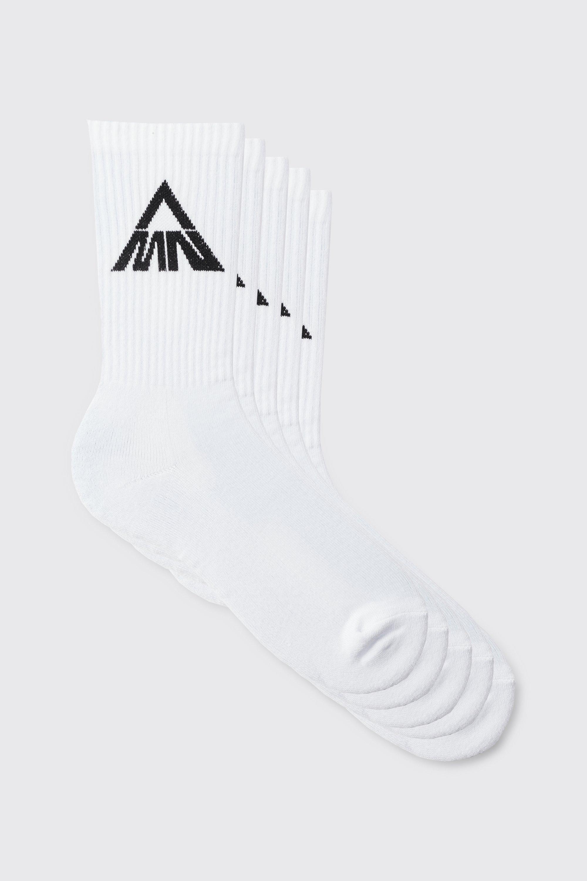 men's 5 pack man triangle logo sports socks - white - one size, white