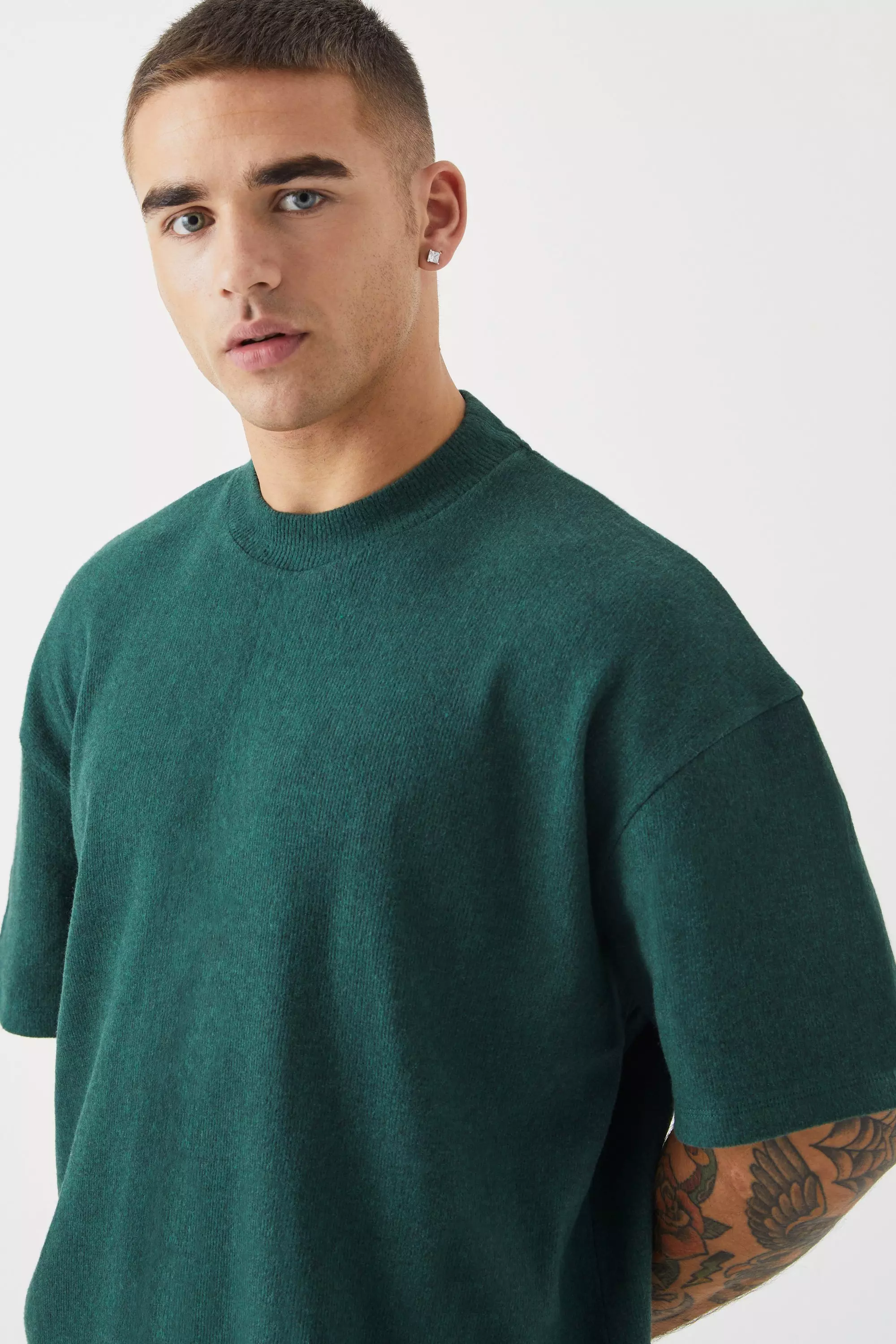 Brushed Rib Ottoman Oversized Extended Neck T-shirt