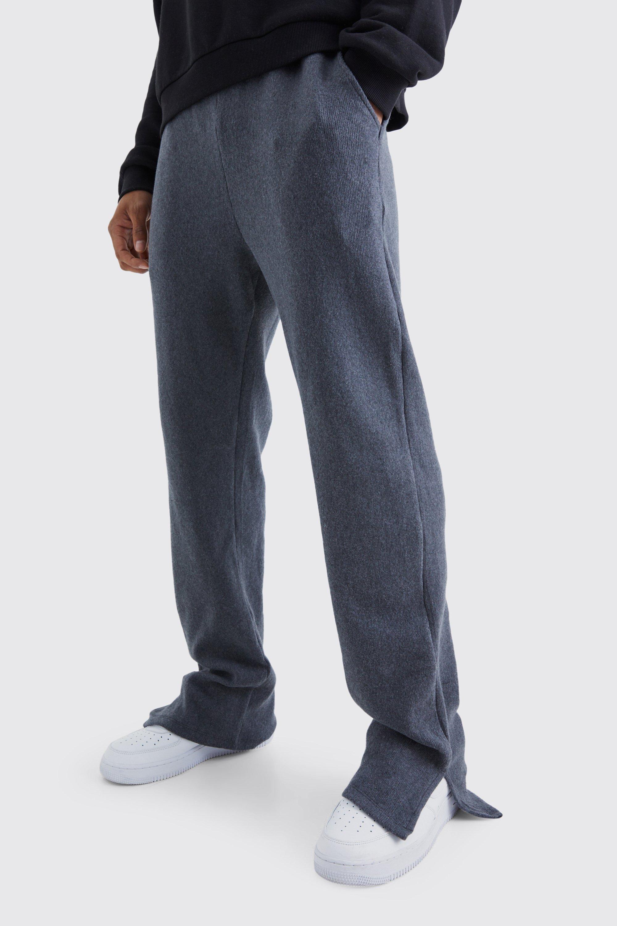 Image of Pantaloni tuta rilassati spazzolati a coste con spacco sul fondo, Grigio