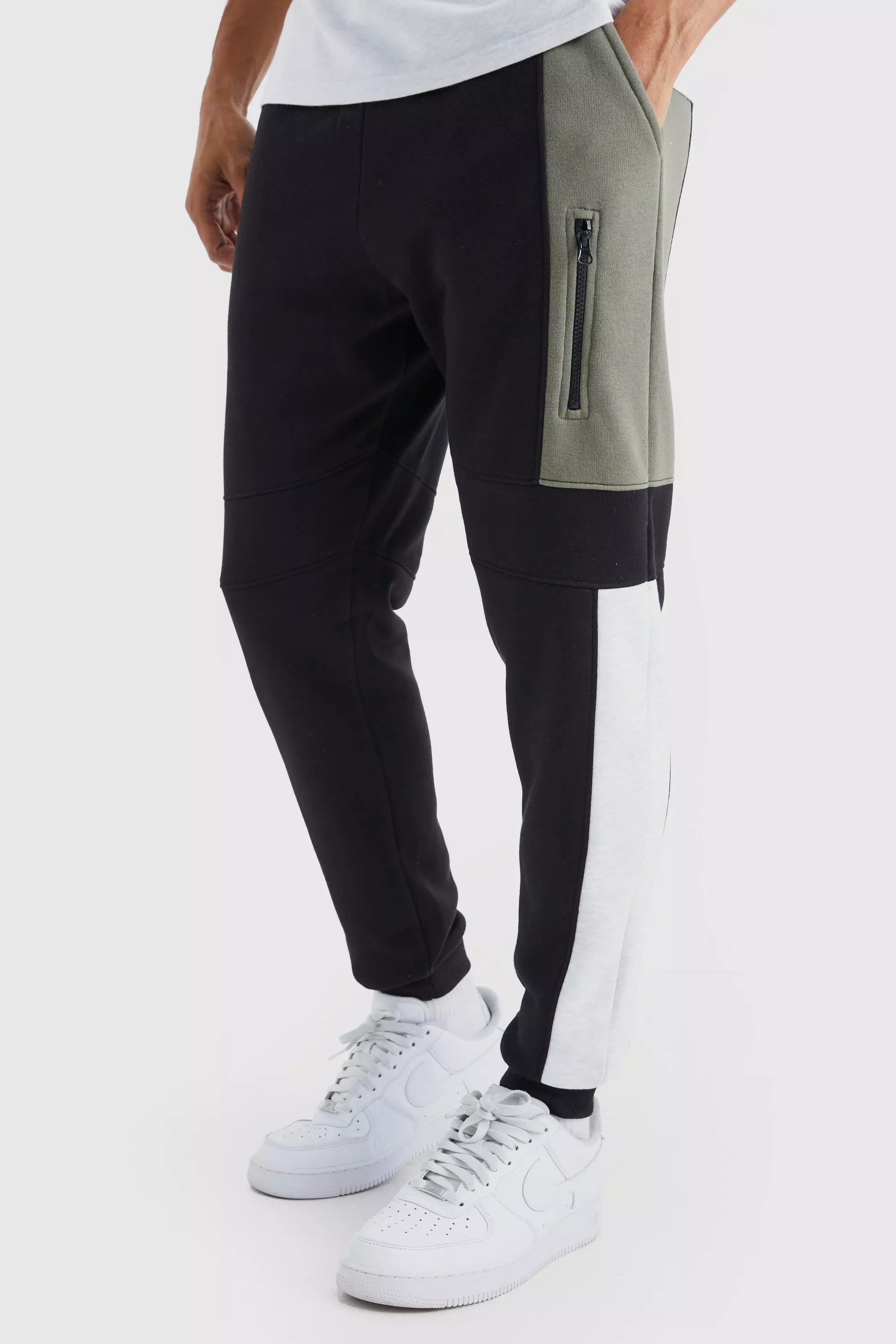 Panelled Slim Fit Cotton Joggers