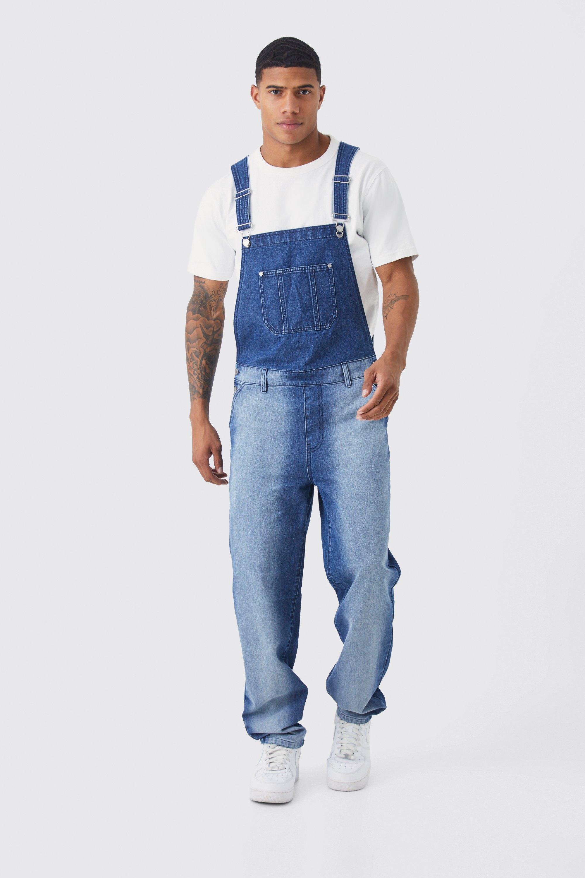Mens Blue Relaxed Gradient Washed Dungaree, Blue