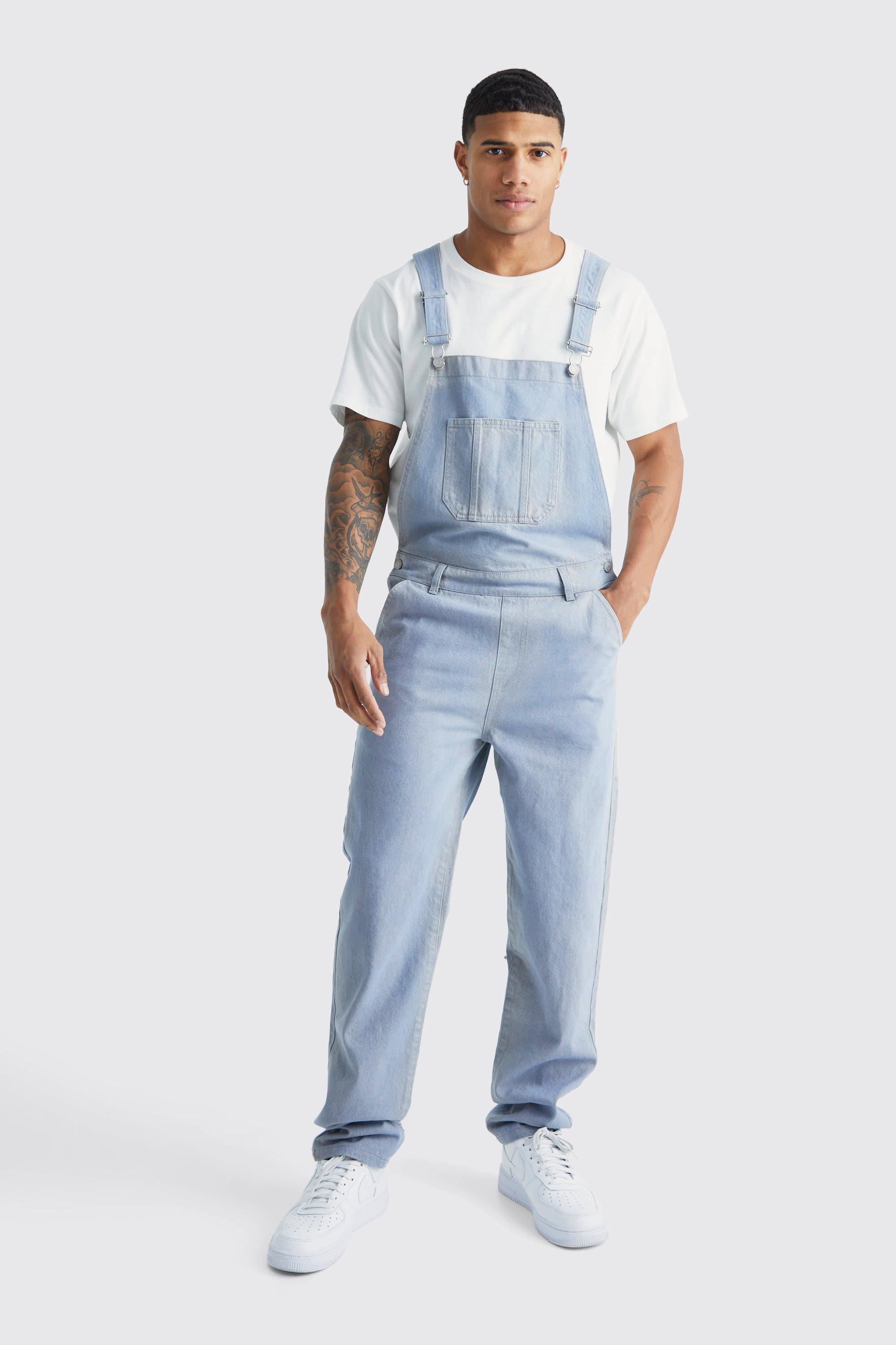 90s Outfits for Guys | Trendy, Party, Cool, Casual Mens Relaxed Washed Illusion Dungaree - Grey - M $90.00 AT vintagedancer.com