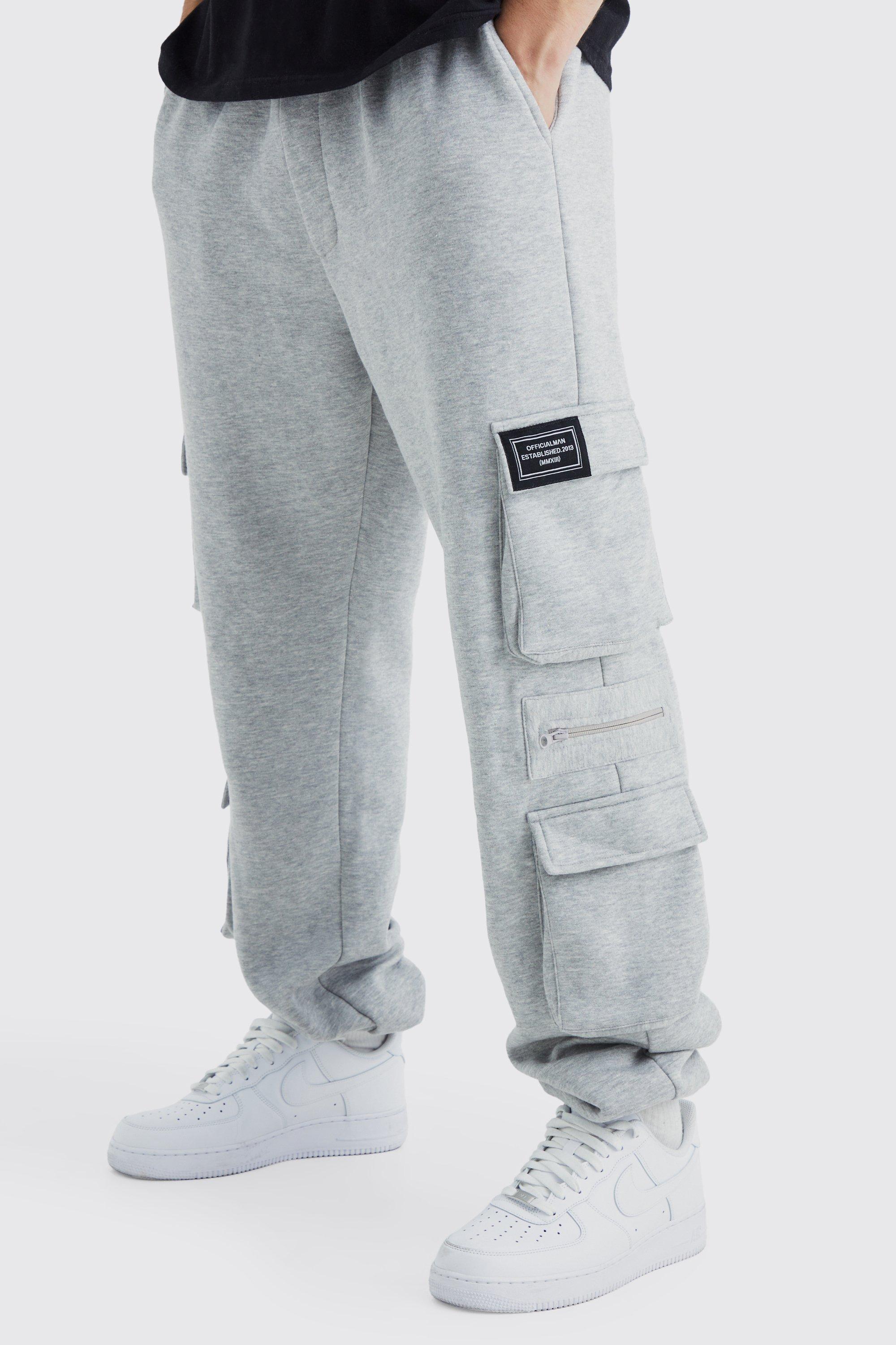 Mens Grey Tall Jersey Cargo Jogger With Zip Detail, Grey