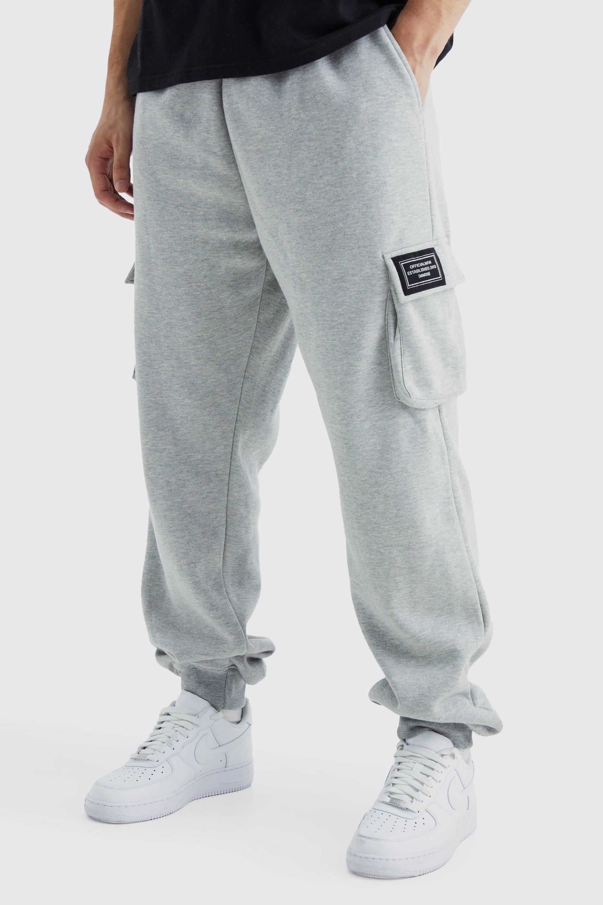 Mens Grey Tall Jersey Cargo Jogger With Woven Tab, Grey