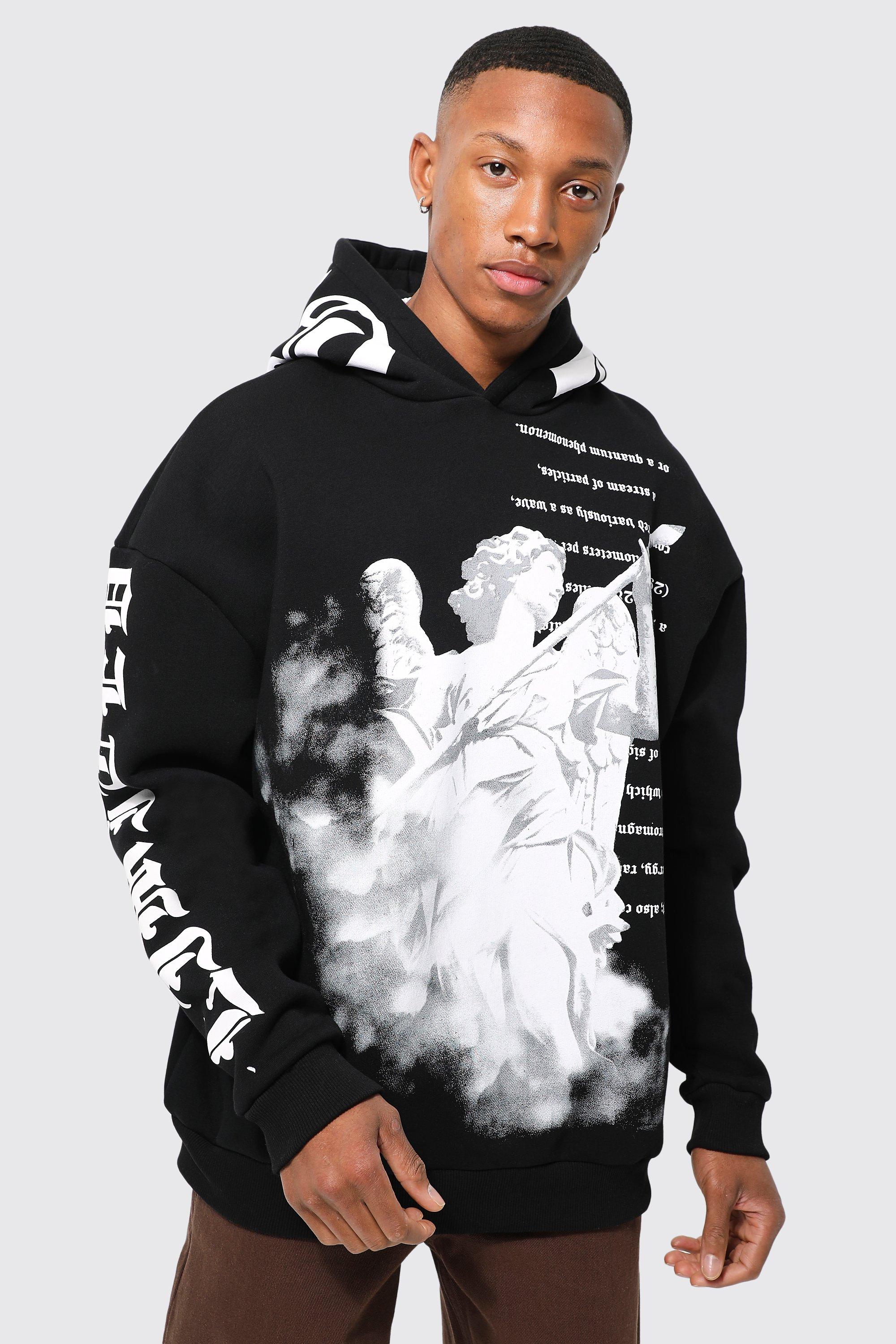 Mens Black Oversized Ofcl Statue Graphic Hoodie, Black