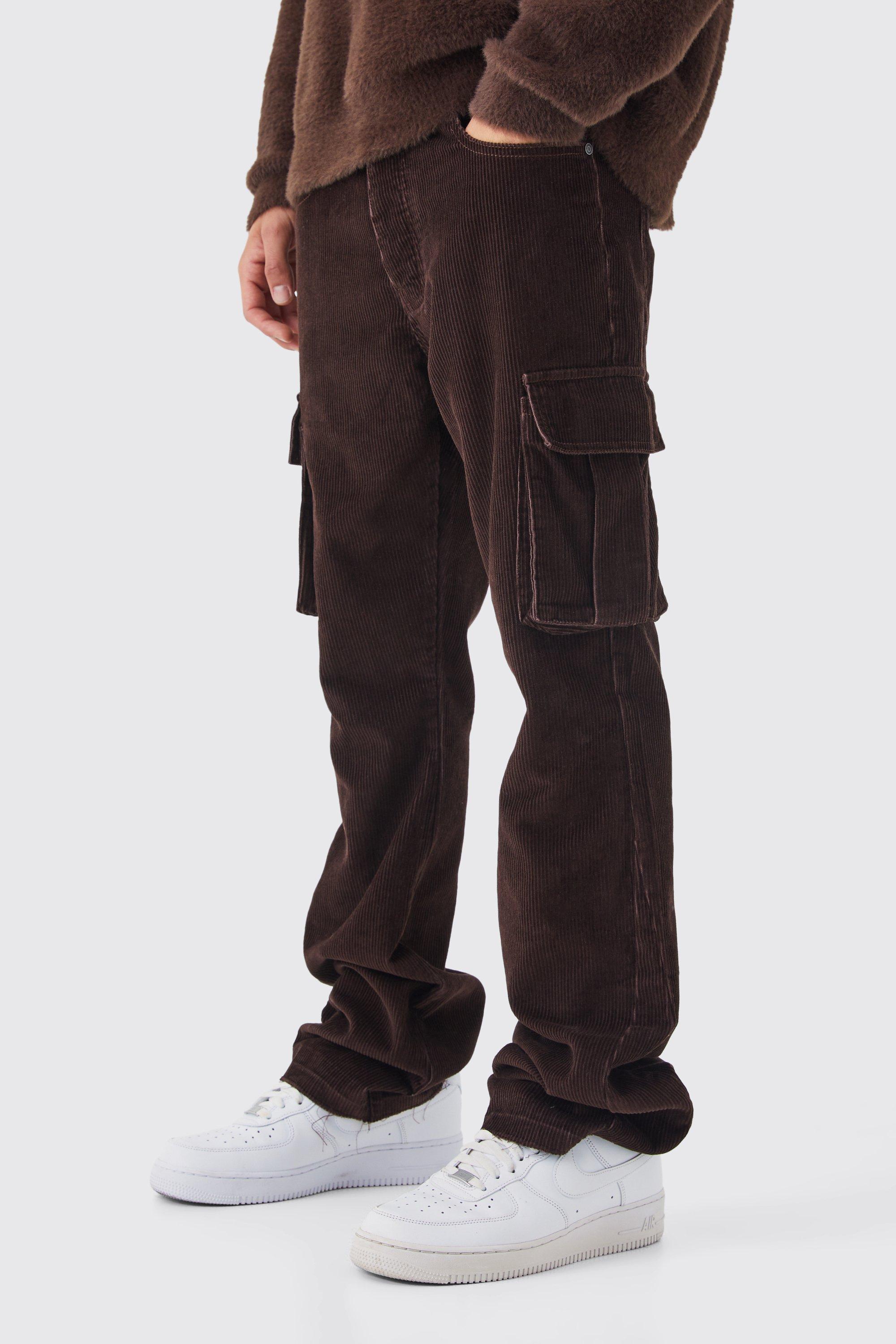 Image of Pantaloni Cargo Slim Fit in velluto a coste in lavaggio acido, Brown