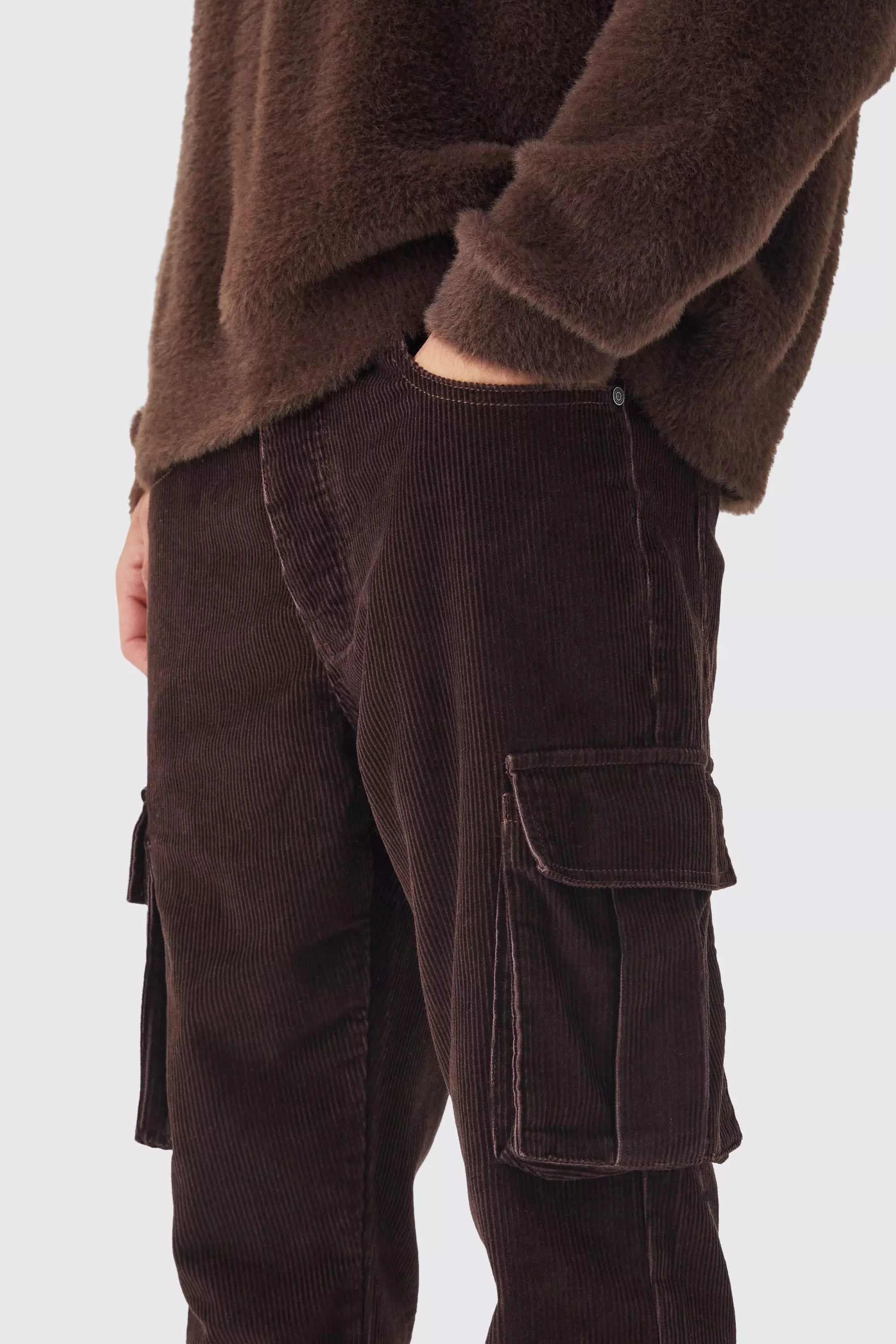 ACID WASH CARGO PANTS - Brown