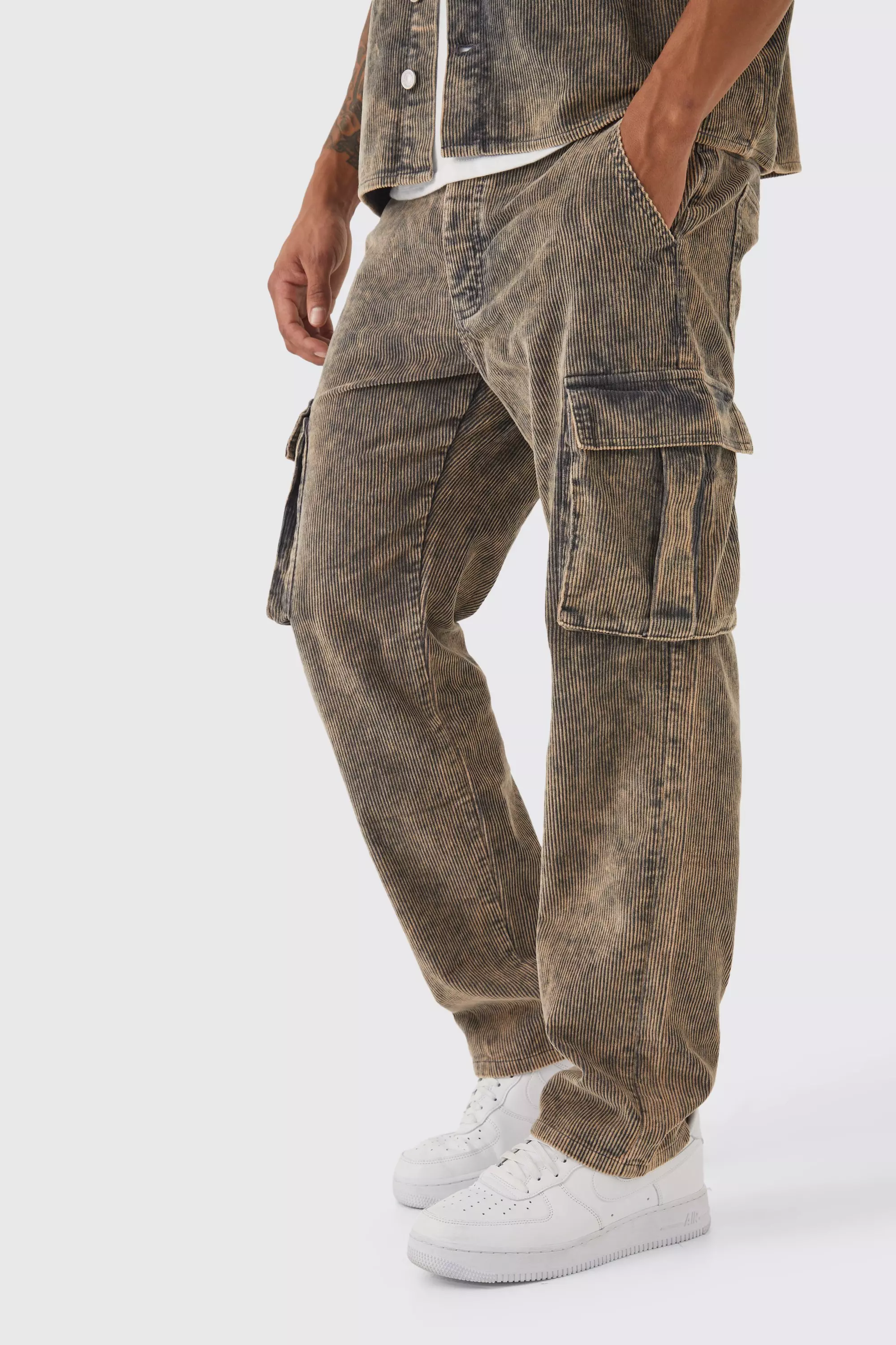 Relaxed Acid Wash Cord Cargo Pants