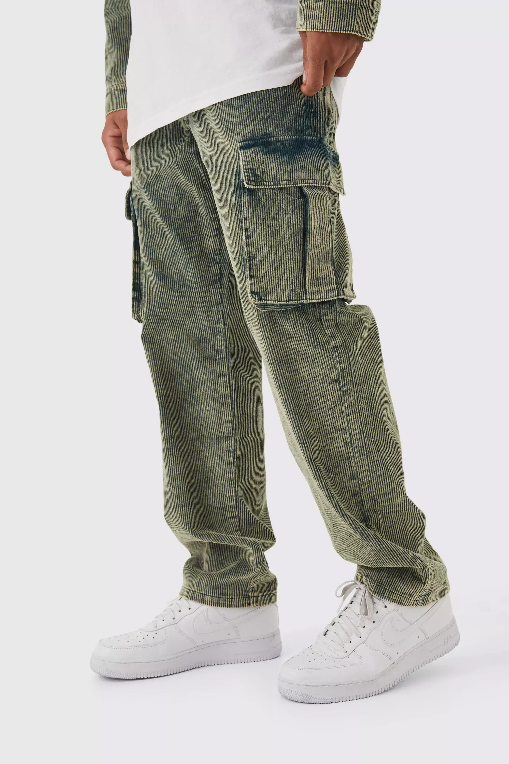 Relaxed Acid Wash Cord Cargo Pants