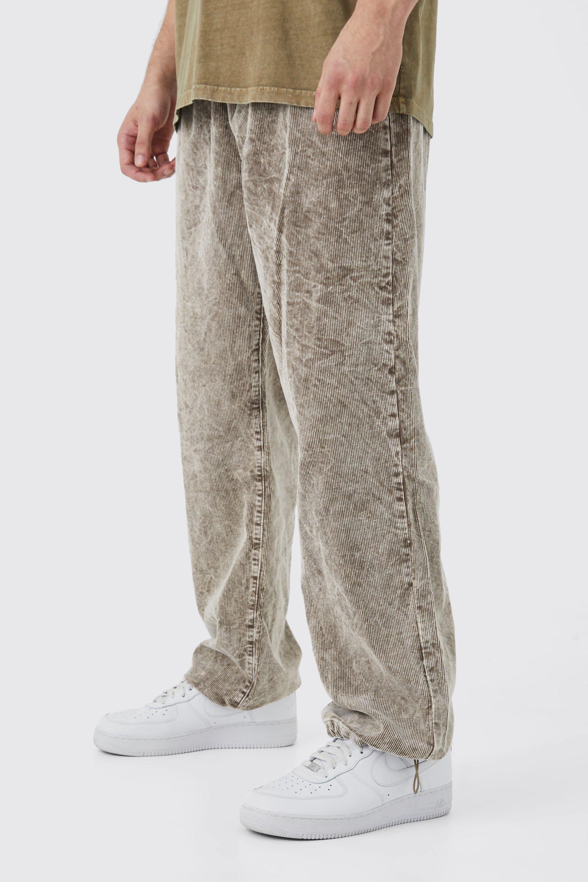 Mens Beige Tall Relaxed Acid Wash Cord Trouser, Beige