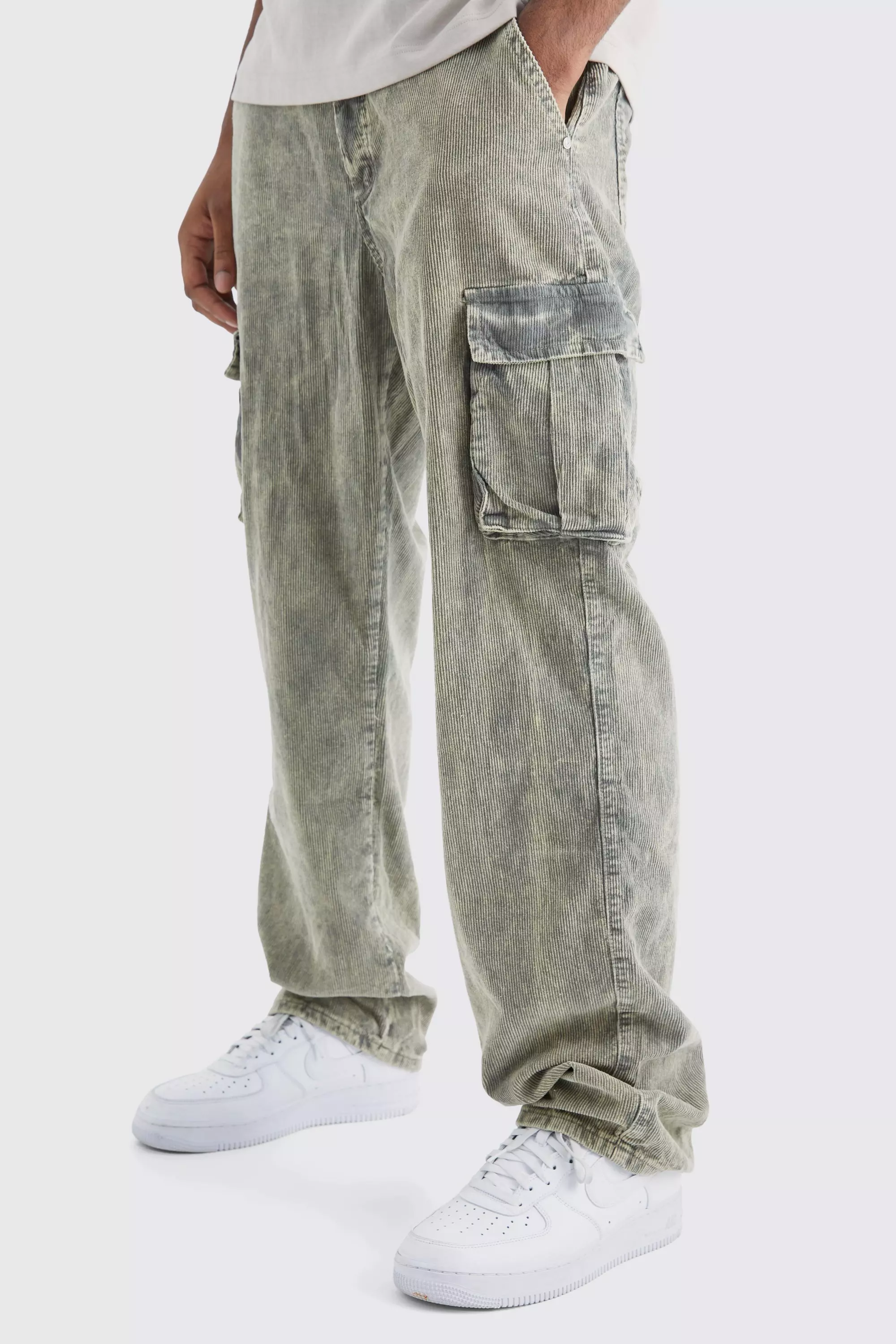 Relaxed Acid Wash Corduroy Cargo Trouser