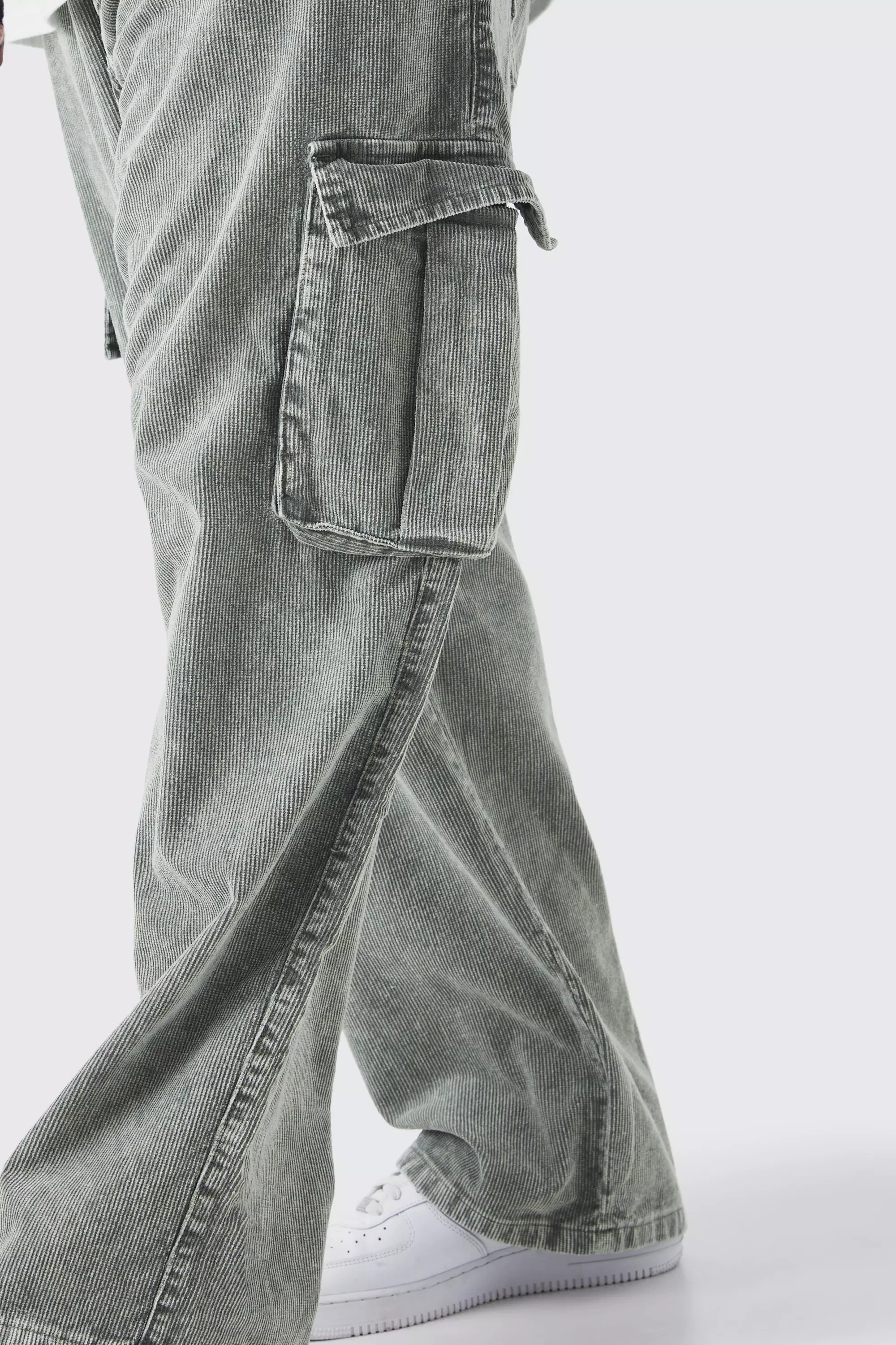 Plus Relaxed Acid Wash Cord Cargo Pants
