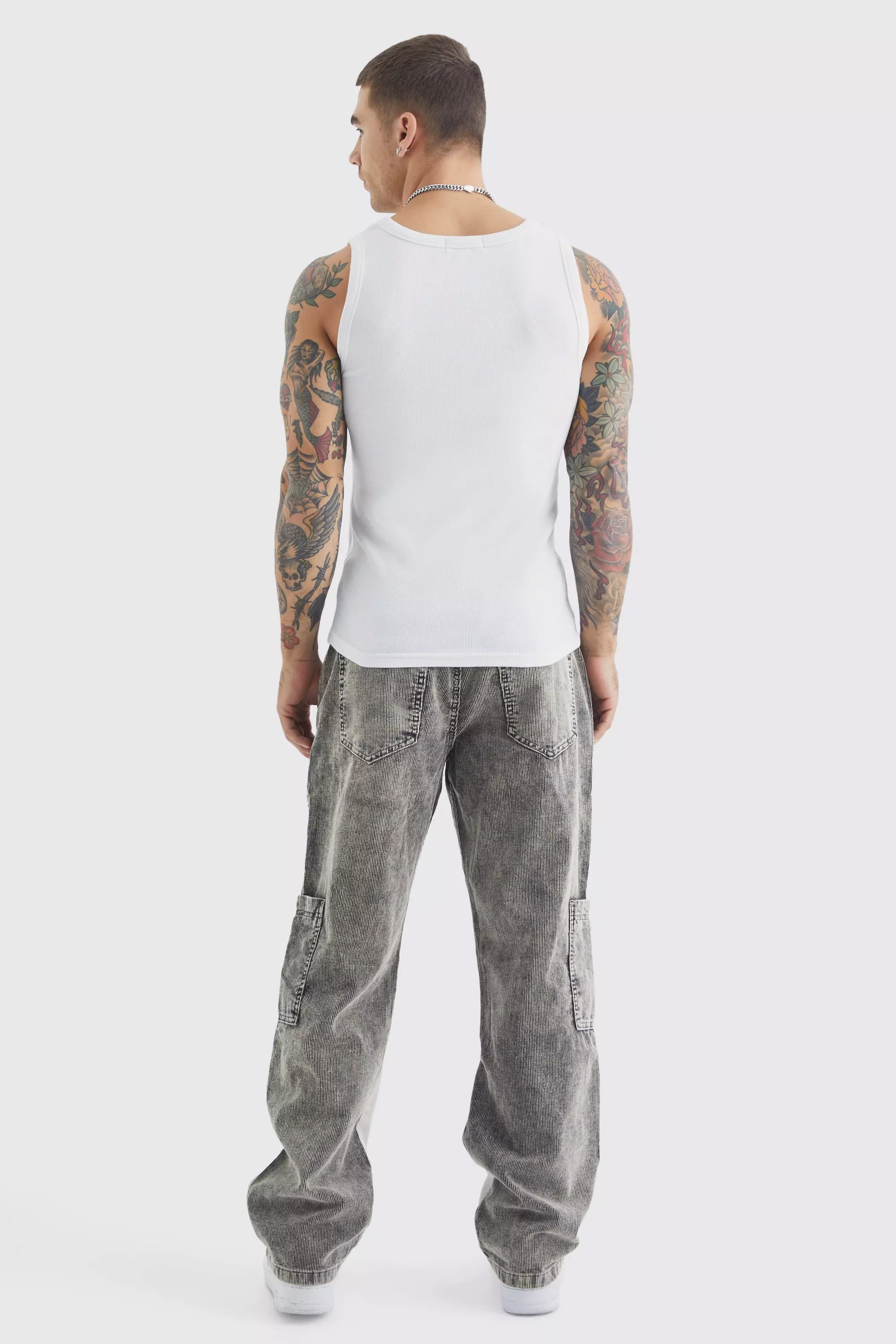 Plus Relaxed Acid Wash Cord Cargo Trouser