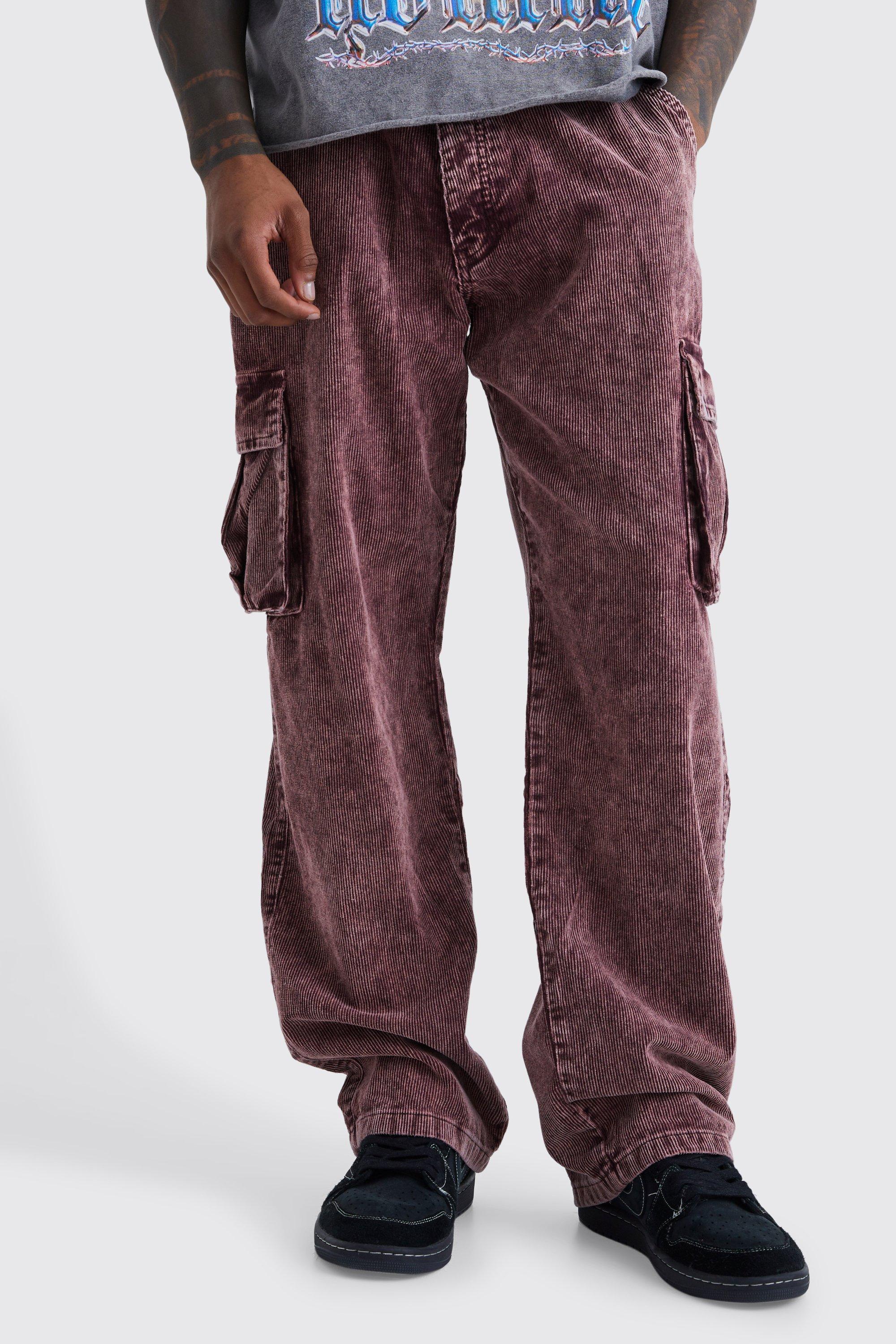 Image of Pantaloni Cargo rilassati in velluto a coste in lavaggio acido, Purple