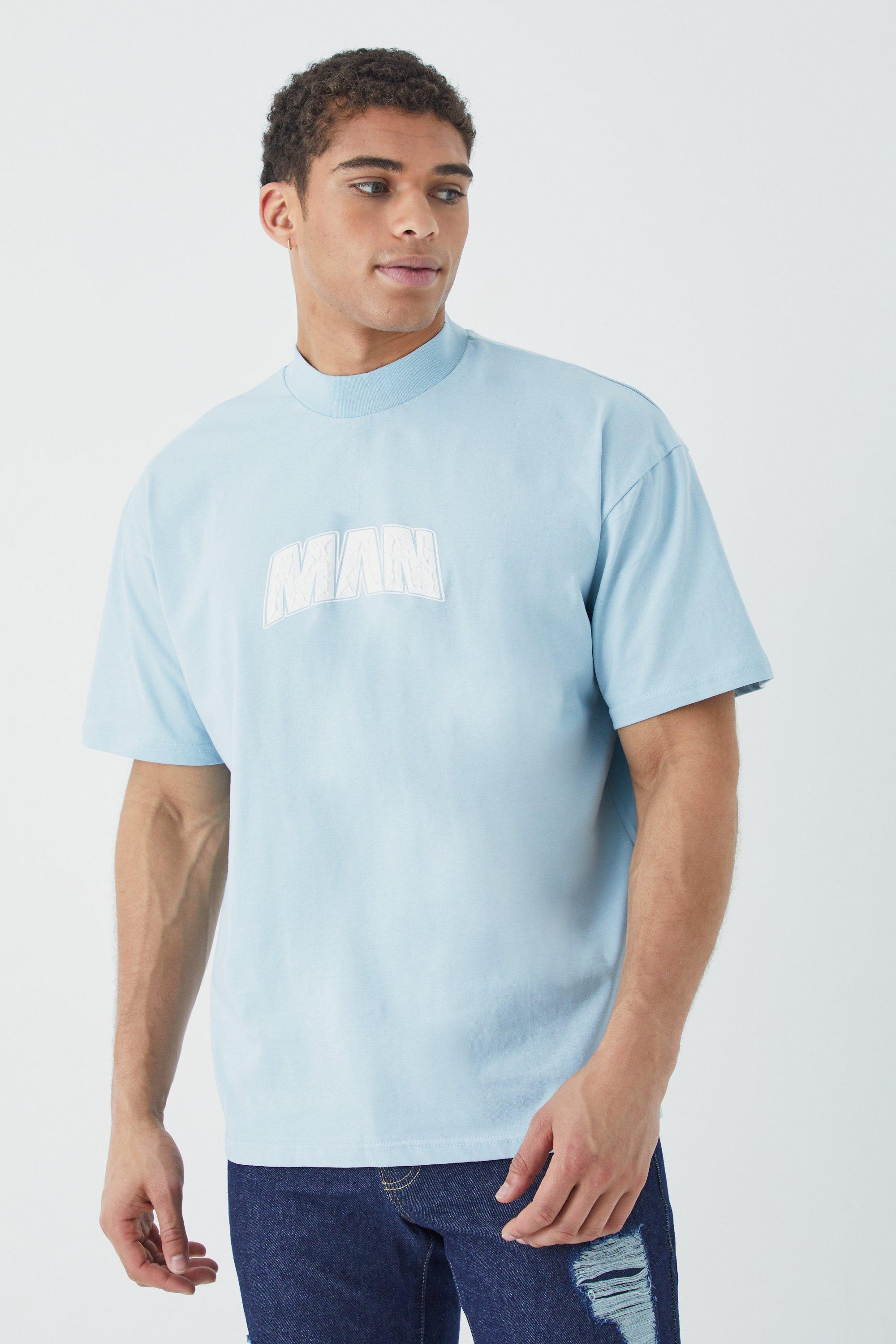 Mens Blue Oversized Painted Graphic T-shirt, Blue