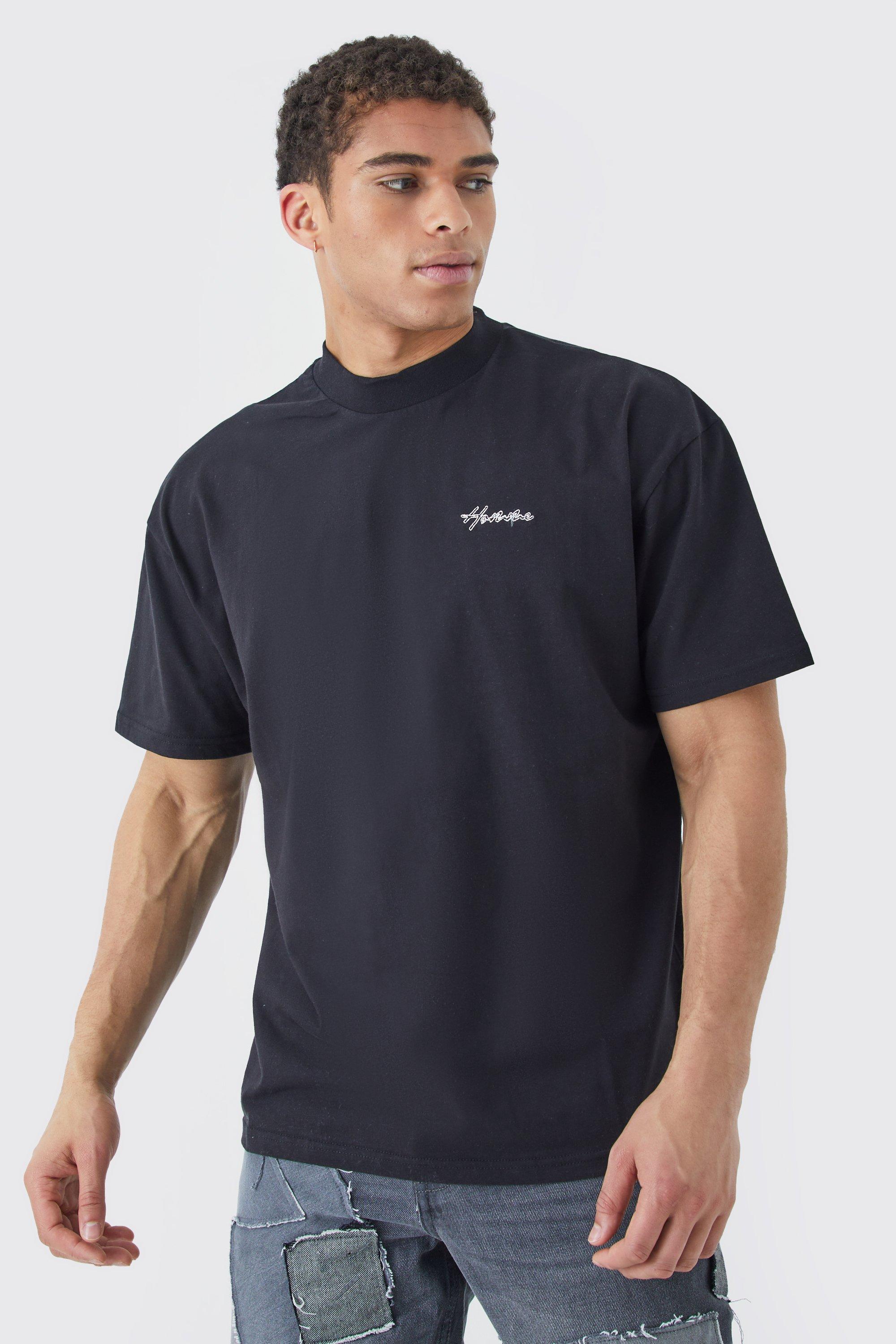 Mens Black Oversized Homme Embroidered T-shirt, Black