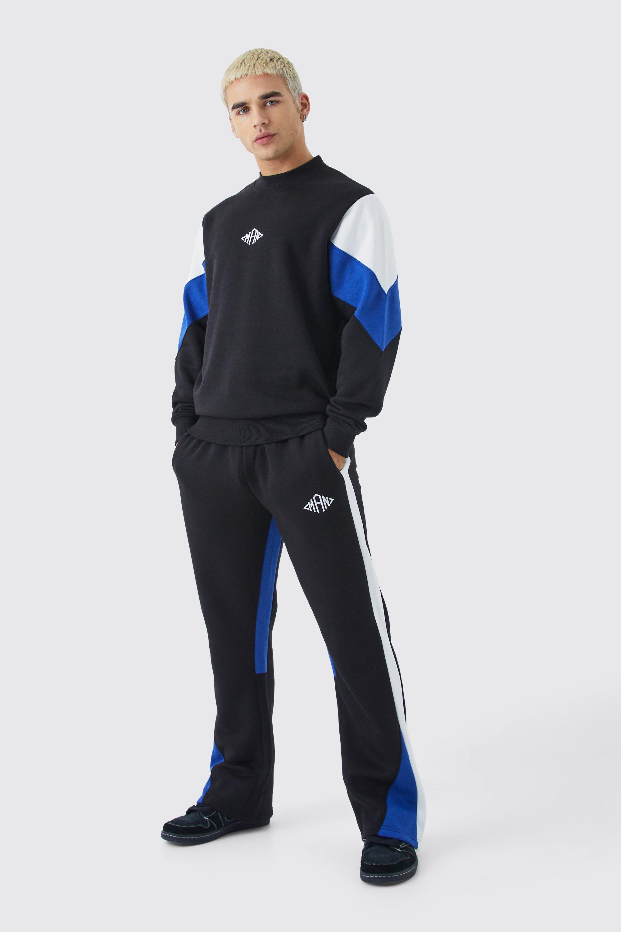 Mens Blue Man Colour Block Sweatshirt Gusset Tracksuit, Blue