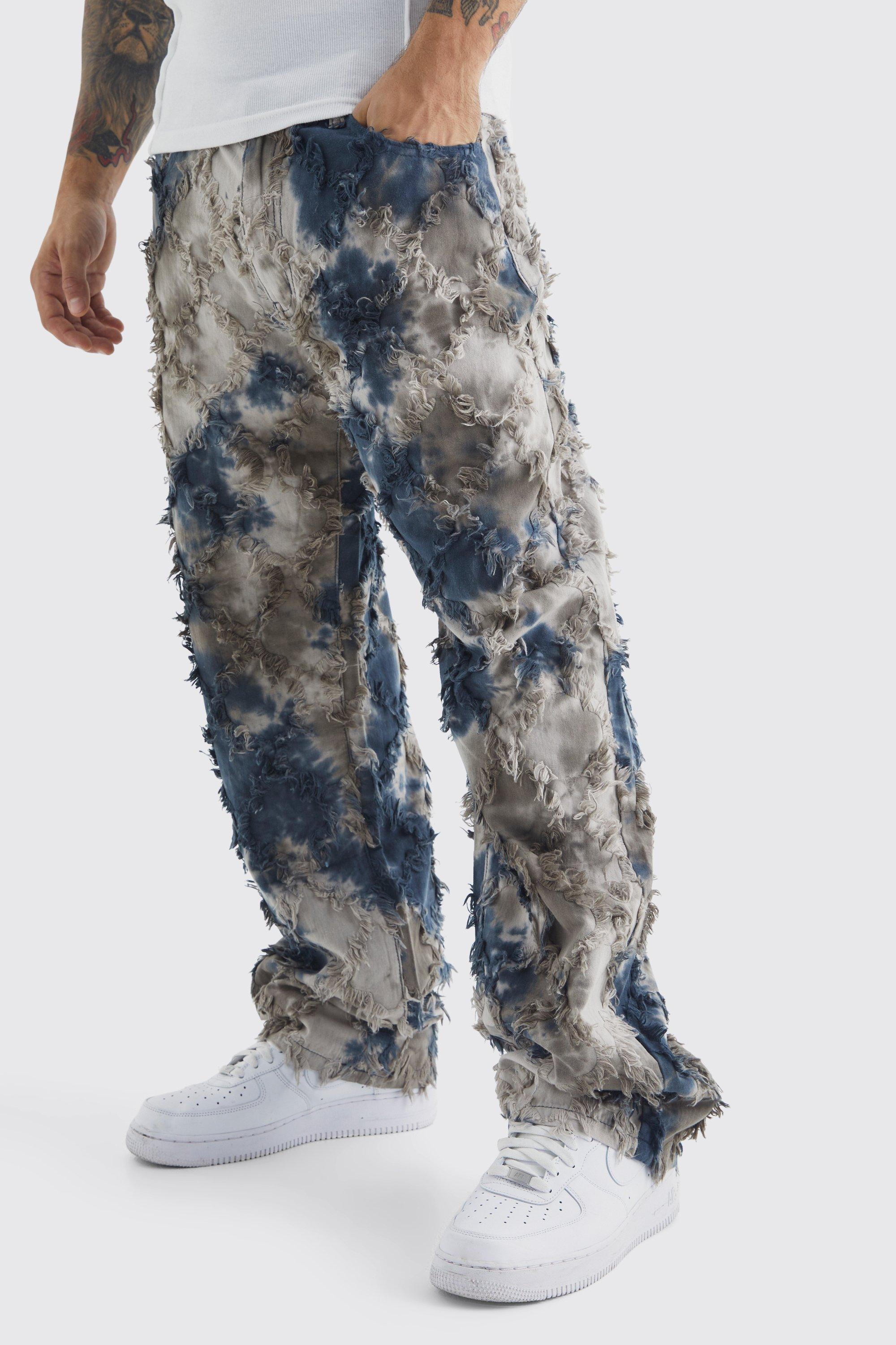 Image of Pantaloni stile arazzo in fantasia militare effetto petrolio con vita fissa, Grigio