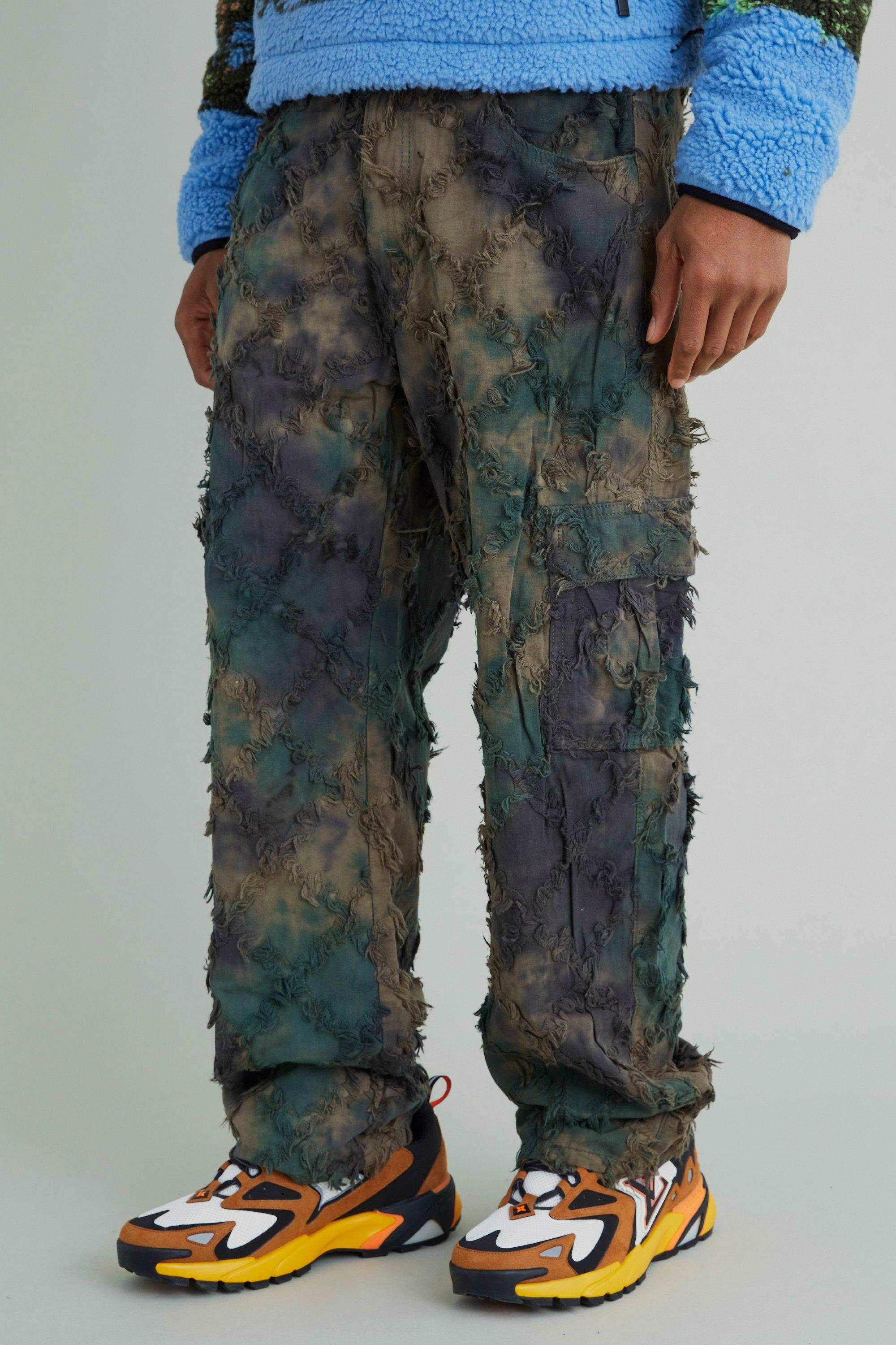 pantalon cargo taille fixe à imprimé tapisserie homme - vert - 32, vert