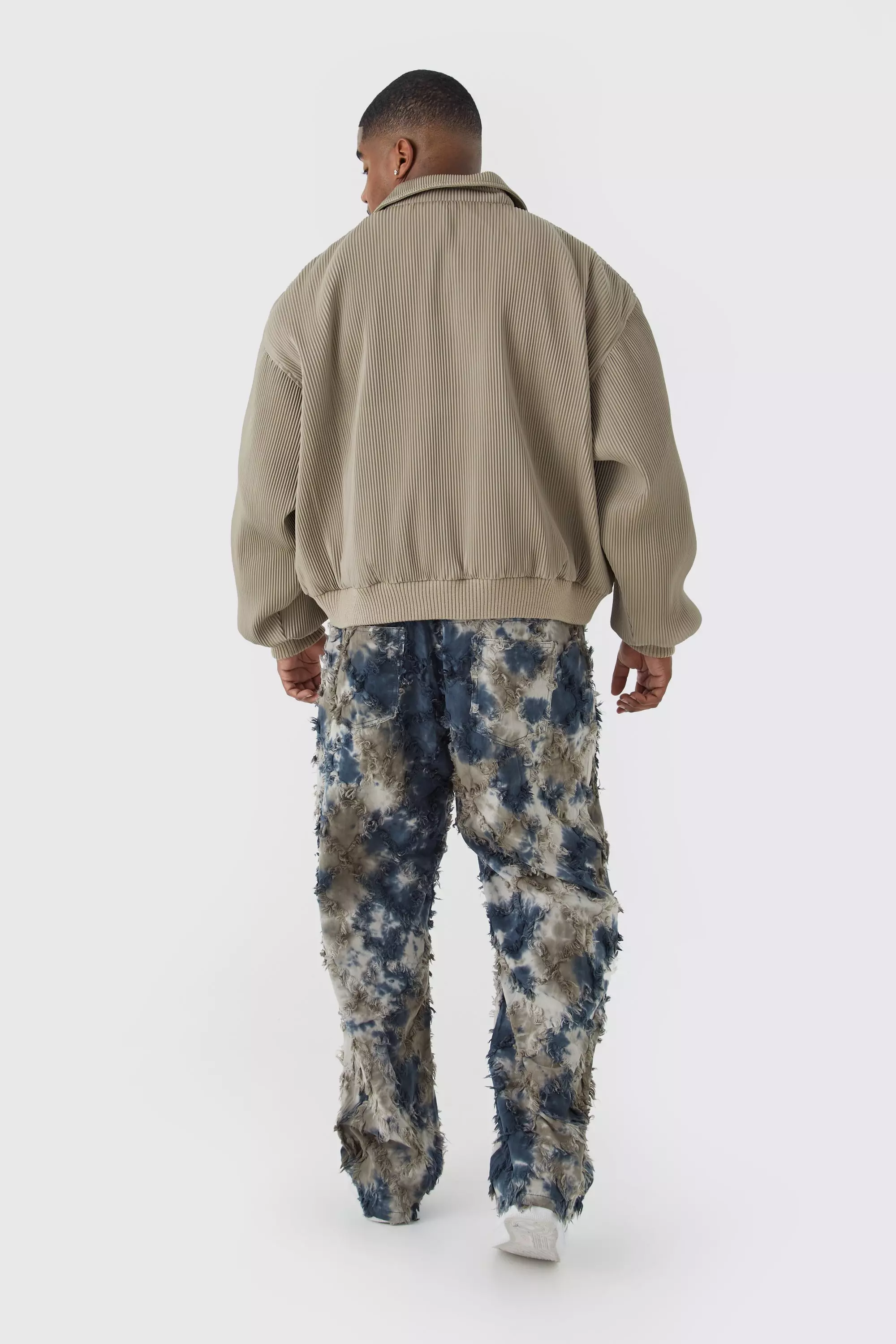 Plus Fixed Waist Oil Camo Tapestry Trouser | boohooMAN USA