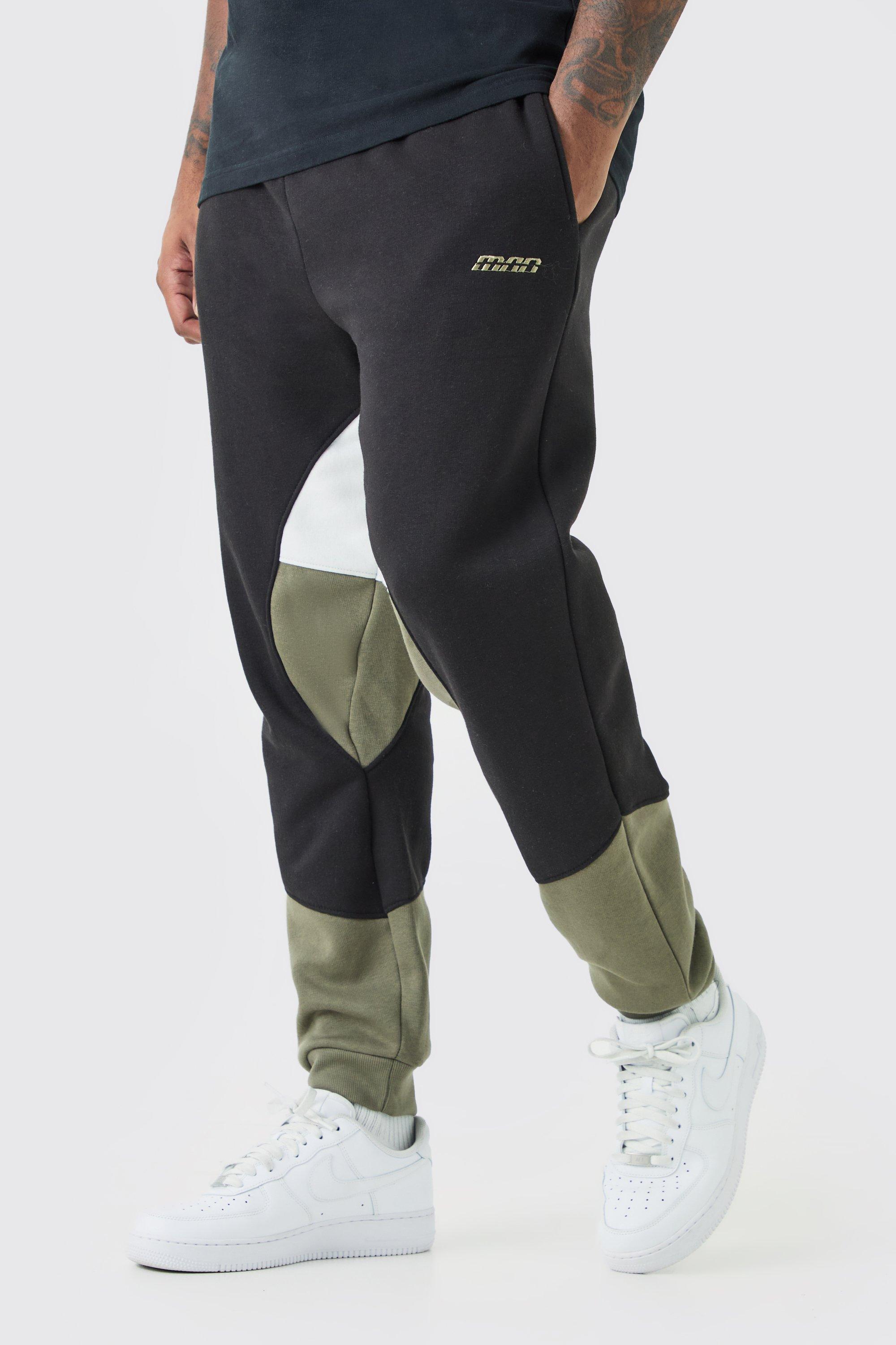 Image of Pantaloni tuta Plus Size Man a blocchi di colore con pannelli, Verde