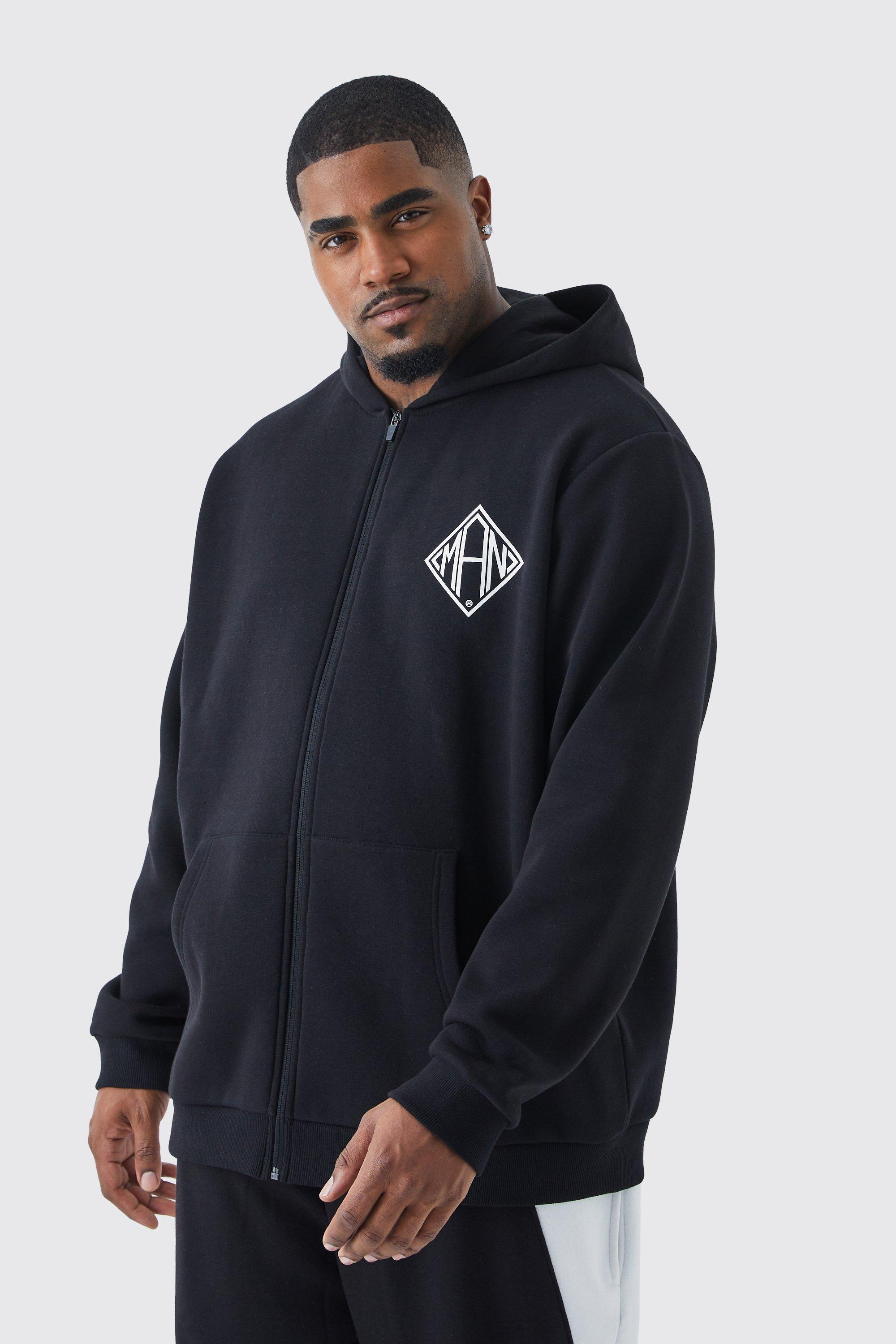 men's plus man zip through hoodie - black - xxxl, black