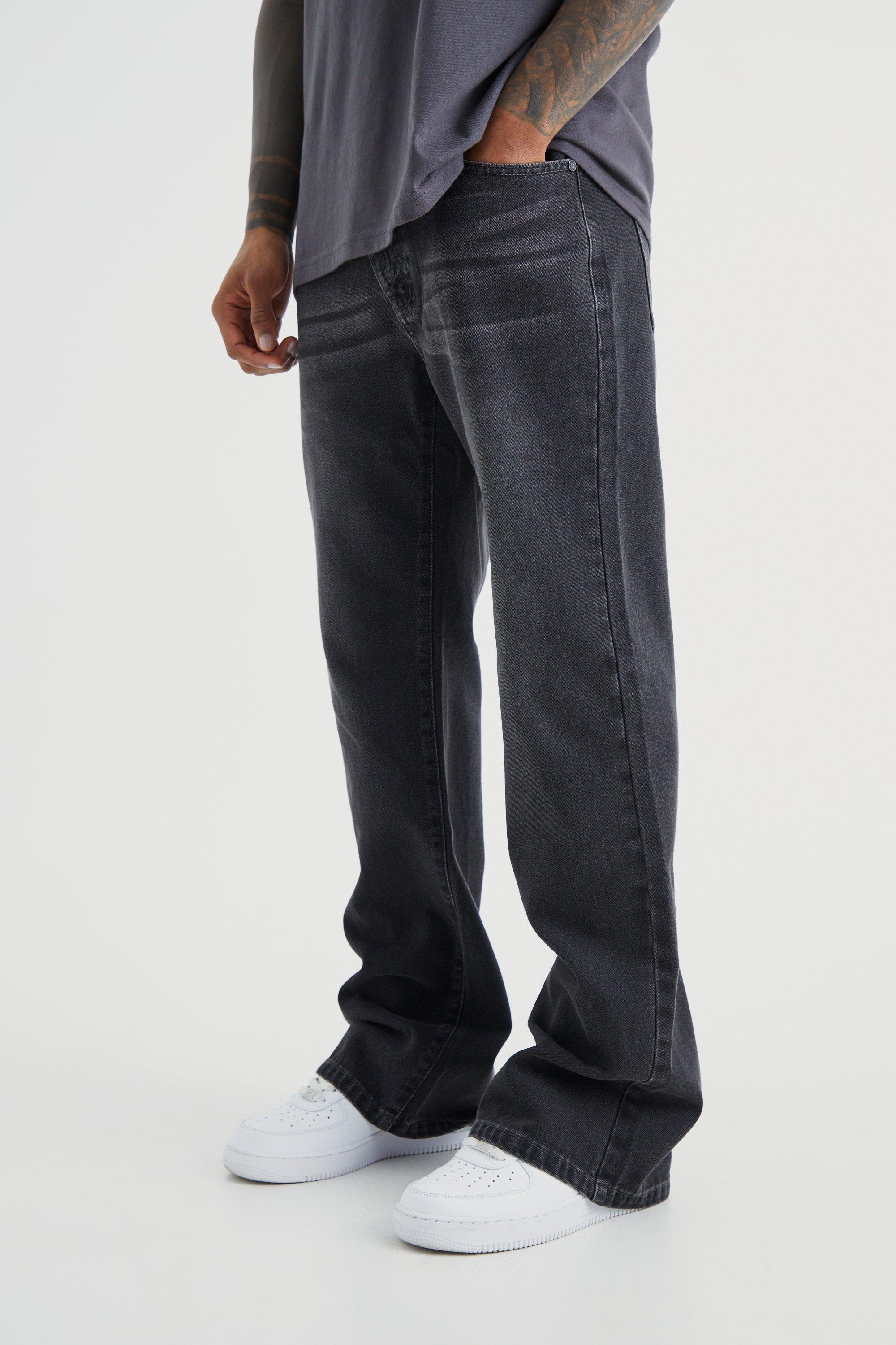 Mens Grey Relaxed Rigid Flare Jean, Grey