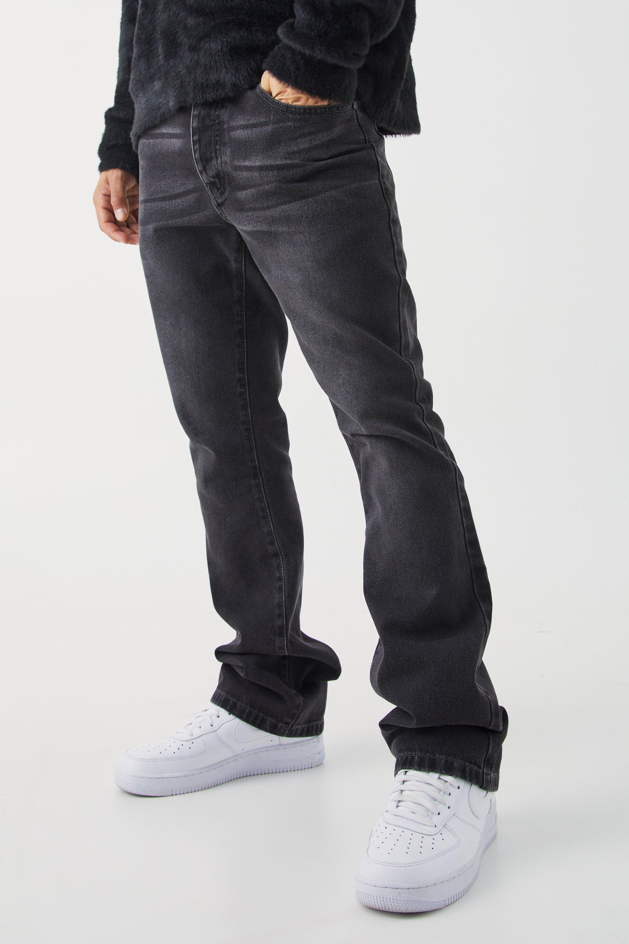 Mens Grey Slim Flare Rigid Washed Jeans, Grey