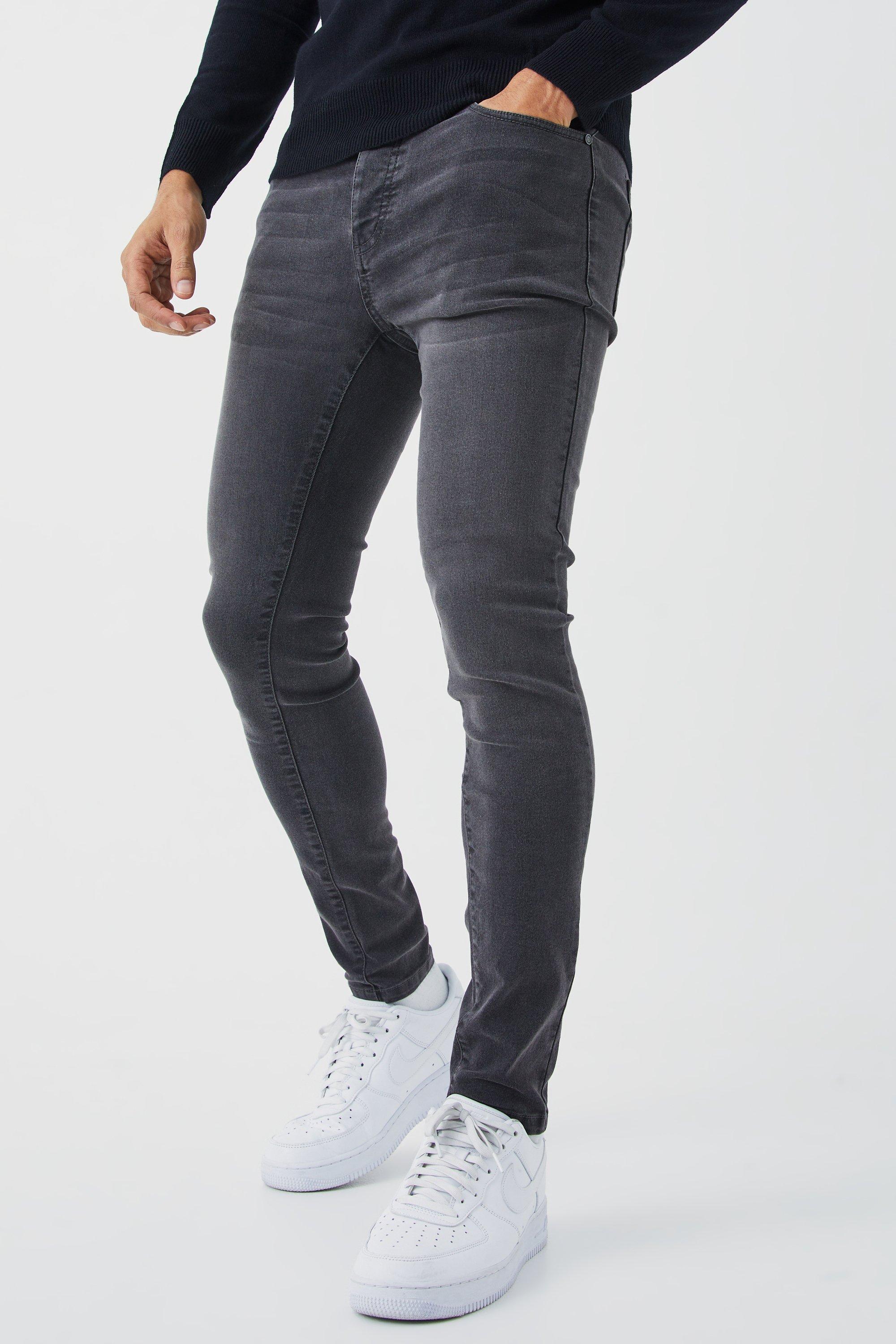 Mens Grey Super Skinny Stretch Washed Jeans, Grey