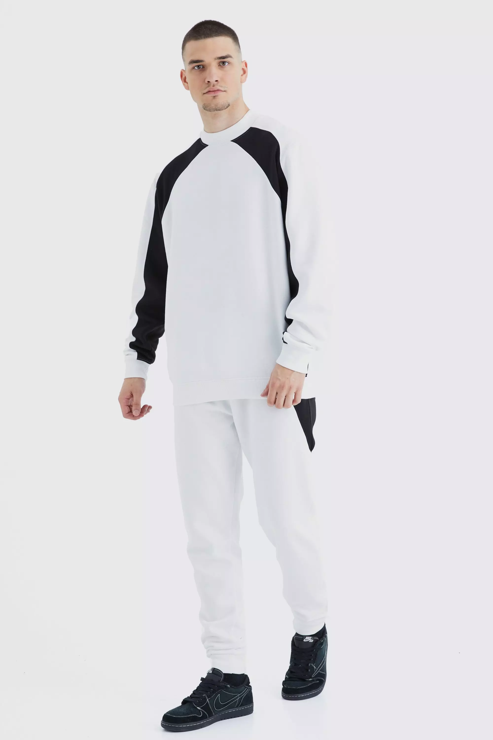 Tall Zip Detail Colour Block Sweater Tracksuit boohooMAN USA