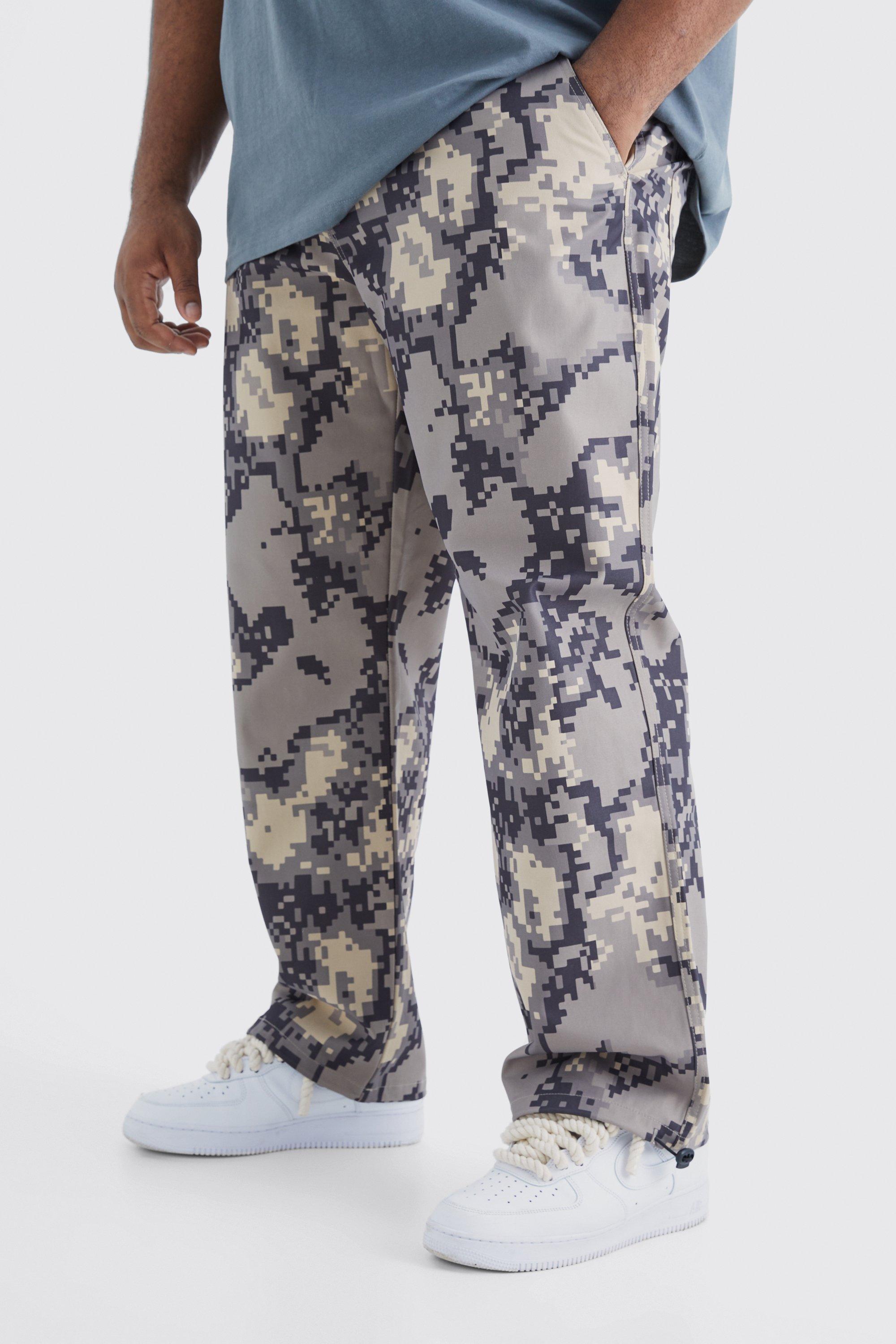 Mens Beige Plus Relaxed Pixelated Camo Trouser, Beige
