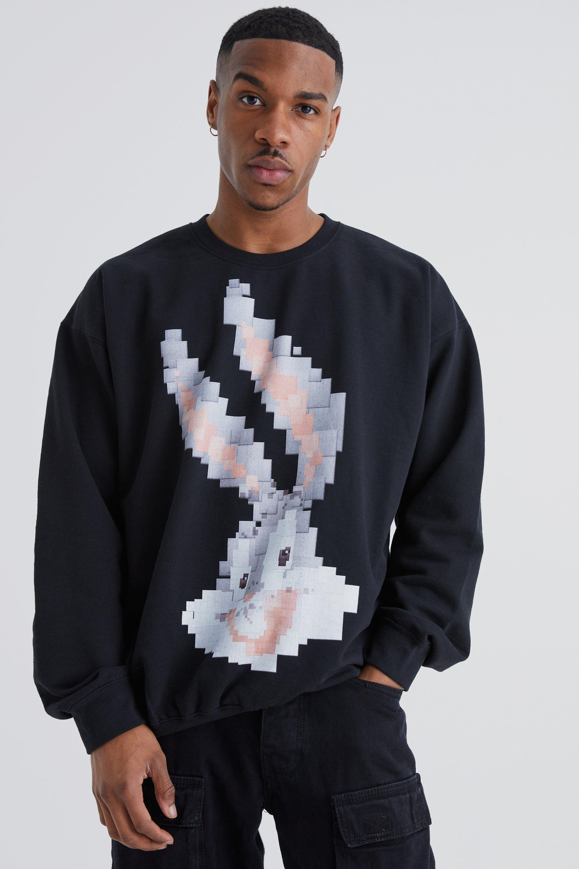 Mens Black Oversized Pixel Bugs Bunny License Sweatshirt, Black