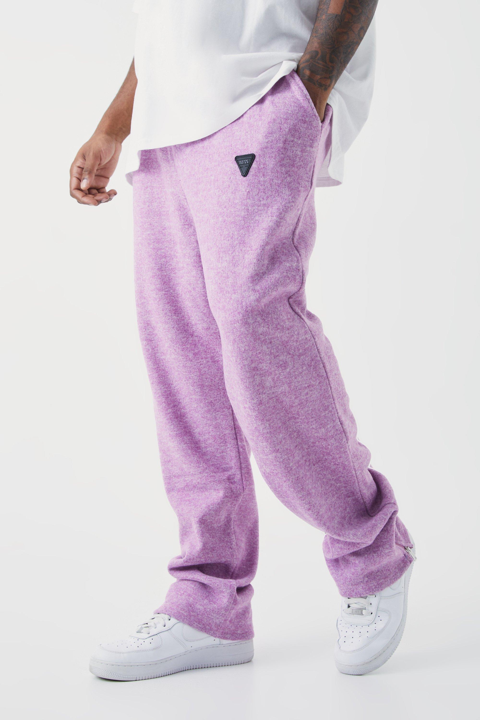 Mens Purple Plus Relaxed Brushed Heavyweight Taped Jogger, Purple