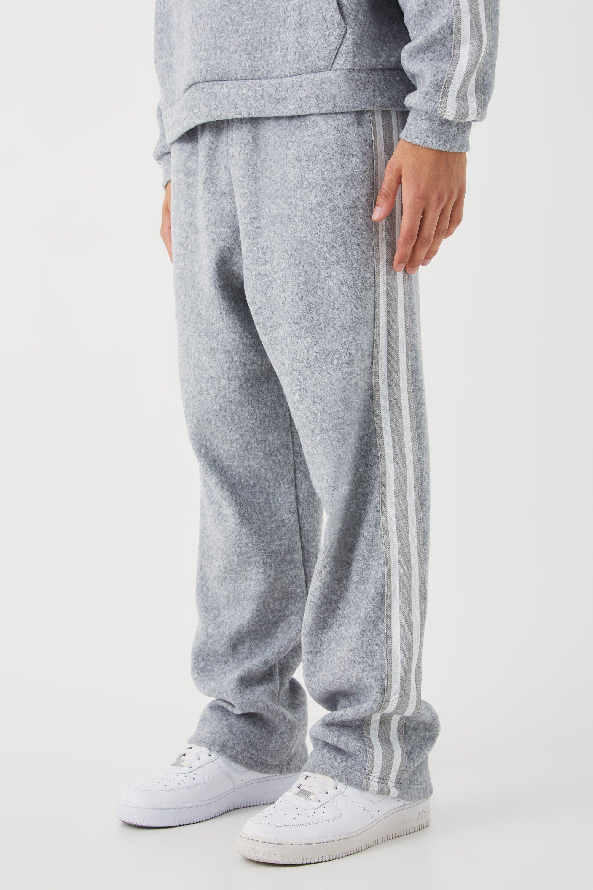 Mens Grey Relaxed Brushed Heavyweight Taped Jogger, Grey